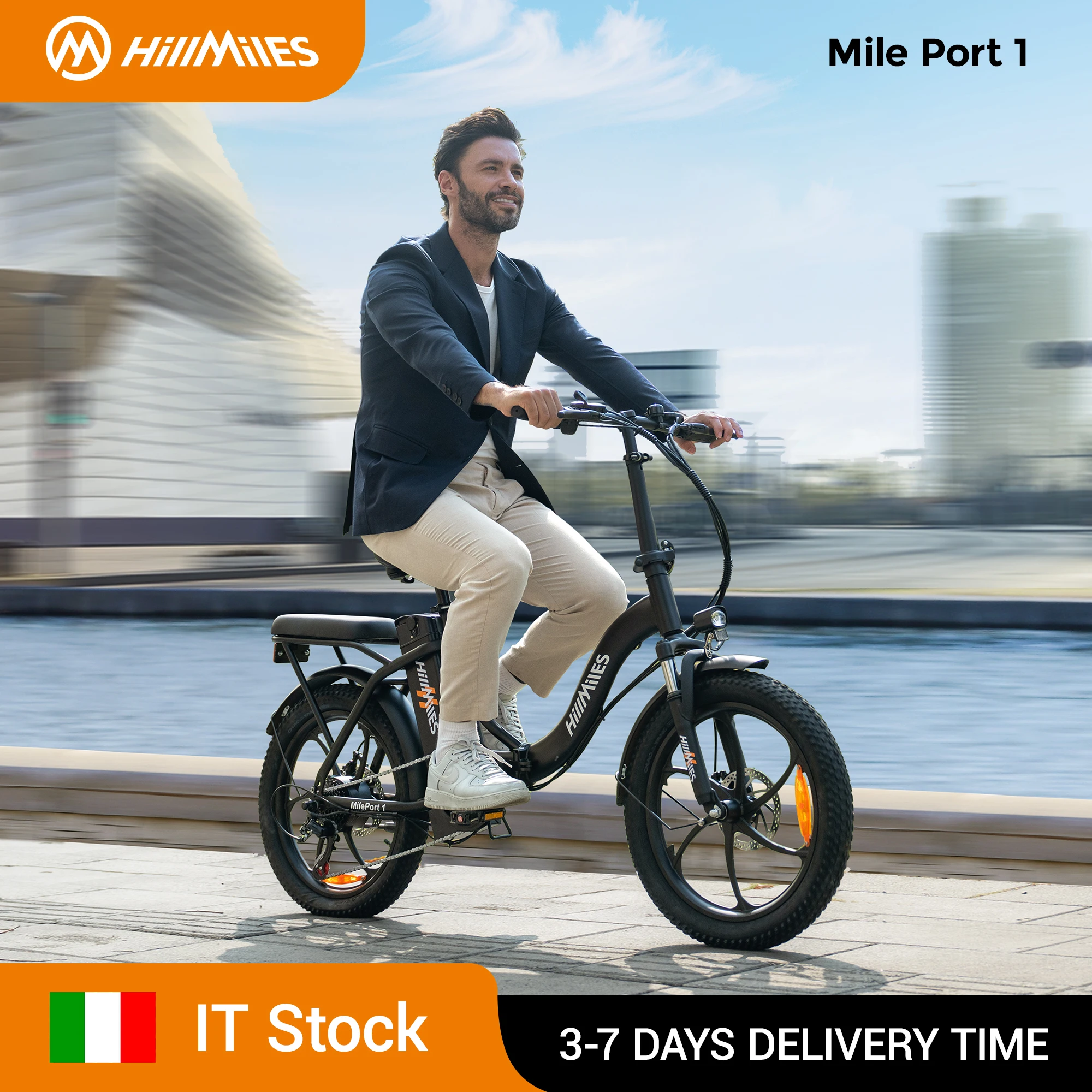 Bicicletta Elettrica Pieghevole HillMiles MilePort, E-bike con Pneumatici Fat da 20"*3.0", Motore da 250W, Batteria 36V 13Ah, Autonomia 120 km, 25 km/h, 7 Velocità, Freni a Disco,…