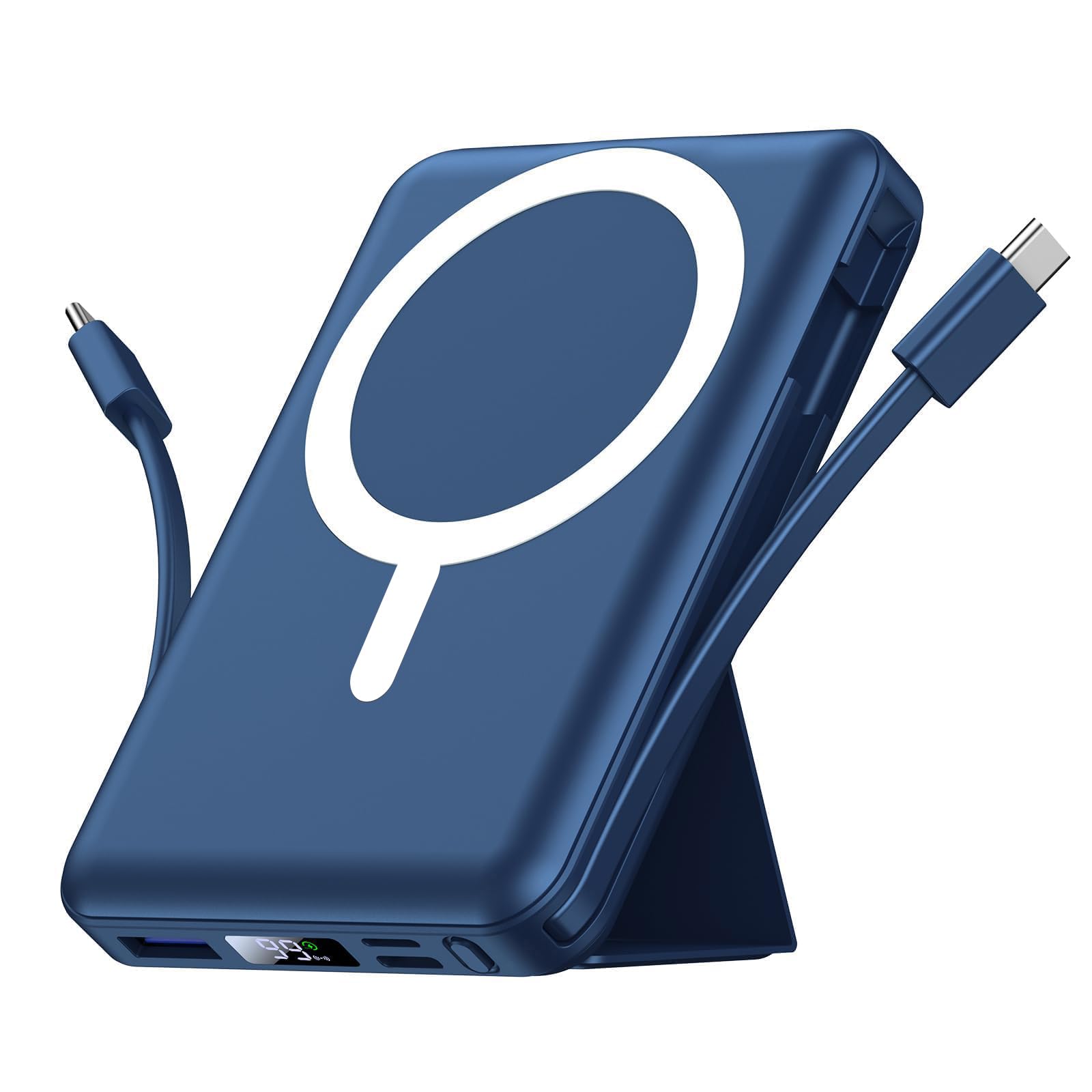 Azmuth Power Bank, per Magsafe Powerbank iPhone 10000mAh con Cavo, Blu | Caricatore Portatile Magnetico Wireless Ricarica Rapida con Display LED Batteria Esterna per iPhone 17/16/…