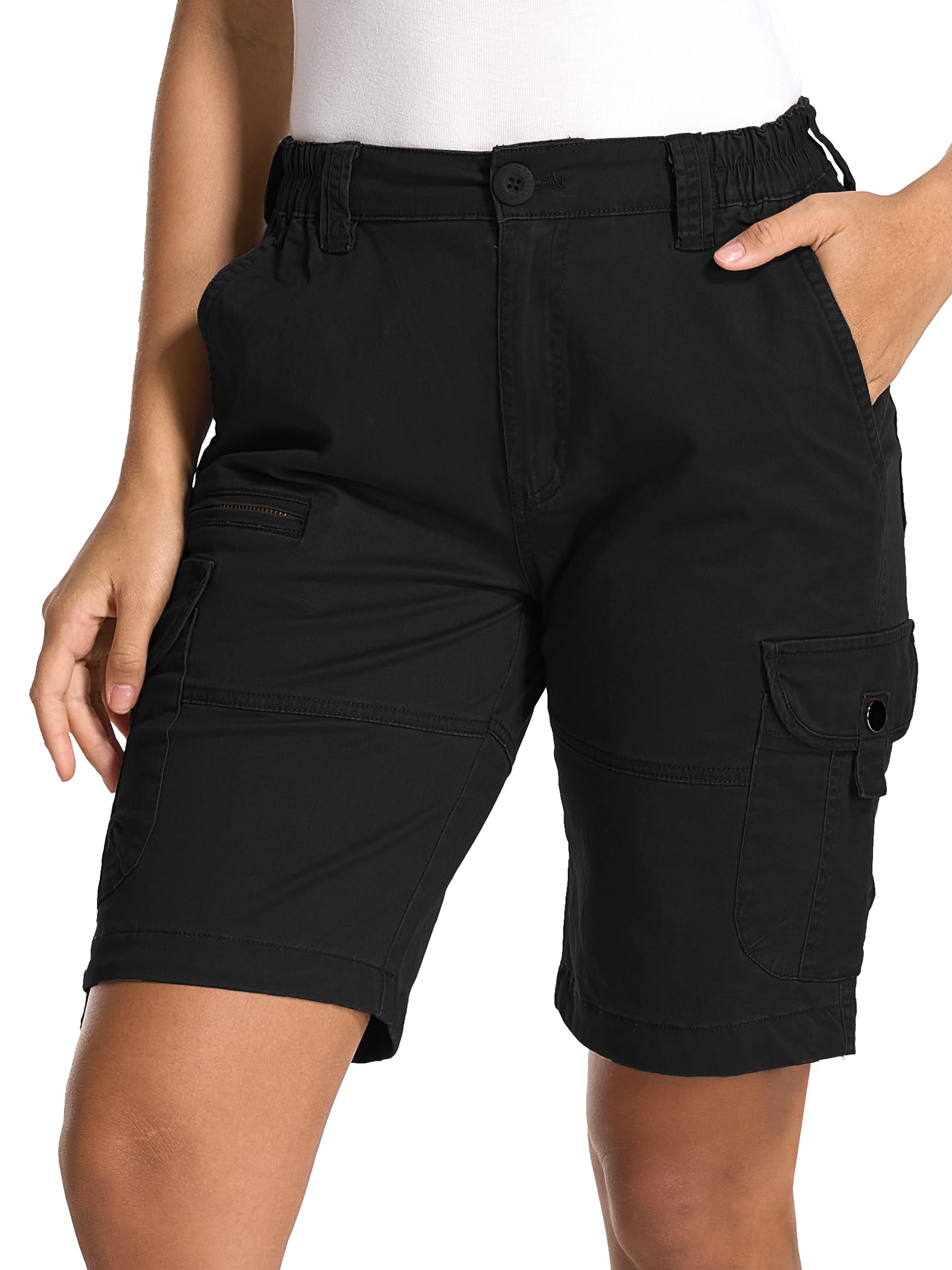 Jogwits Shorts Cargo da Escursionismo Donna Bermuda Estivi Pantaloni Corti | Pantaloncini Cargo da Donna, Pantaloncini Corti Leggeri Vita Elastica, Lunghezza al Ginocchio, 7 Tasch…