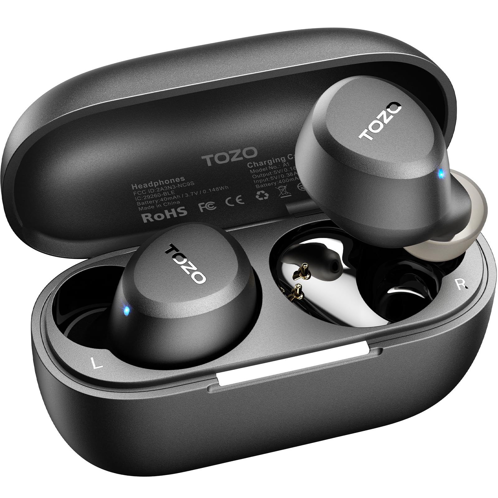 TOZO A1 Cuffie Bluetooth 5.3 con ENC per Chiamate Chiare e ORIGX Acustica | 32 Ore Riproduzione, Suono di Alta Qualità, Design Ultraleggero e Confortevole, EQ Regolazione, USB Tip…