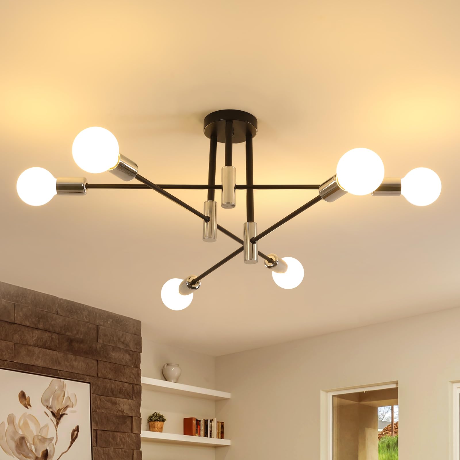 DELIPOP Plafoniera Soffitto Moderno, 6 Luci E27 Vintage Lampadario Sputnik | 180° Regolabile Lampada da Soffitto per Soggiorno Camera da Letto Cucina