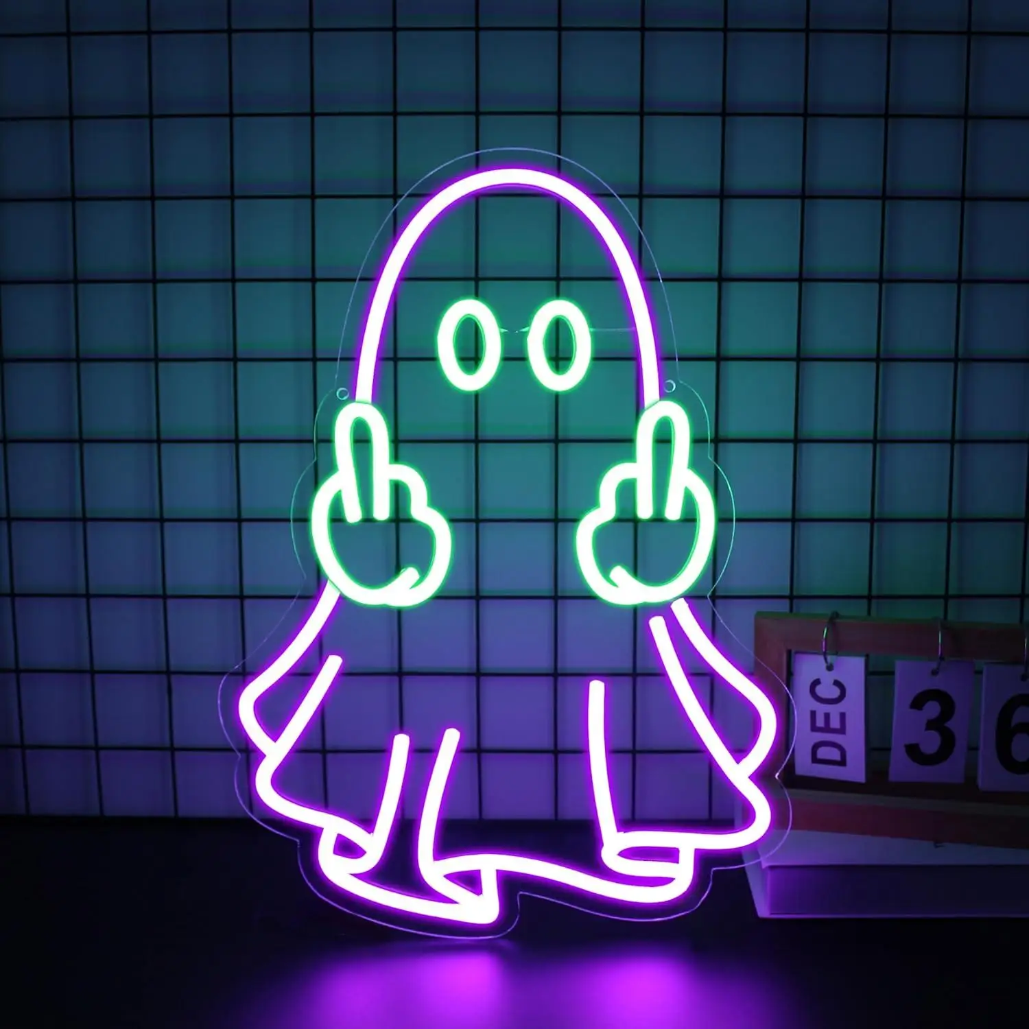 Insegna al Neon a Forma di Fantasma, Alimentata via USB, Luci al Neon LED Dimmerabili per Casa, Camera da Letto, Club, Feste, Bar, Negozio, Decorazione Murale, Luce Notturna