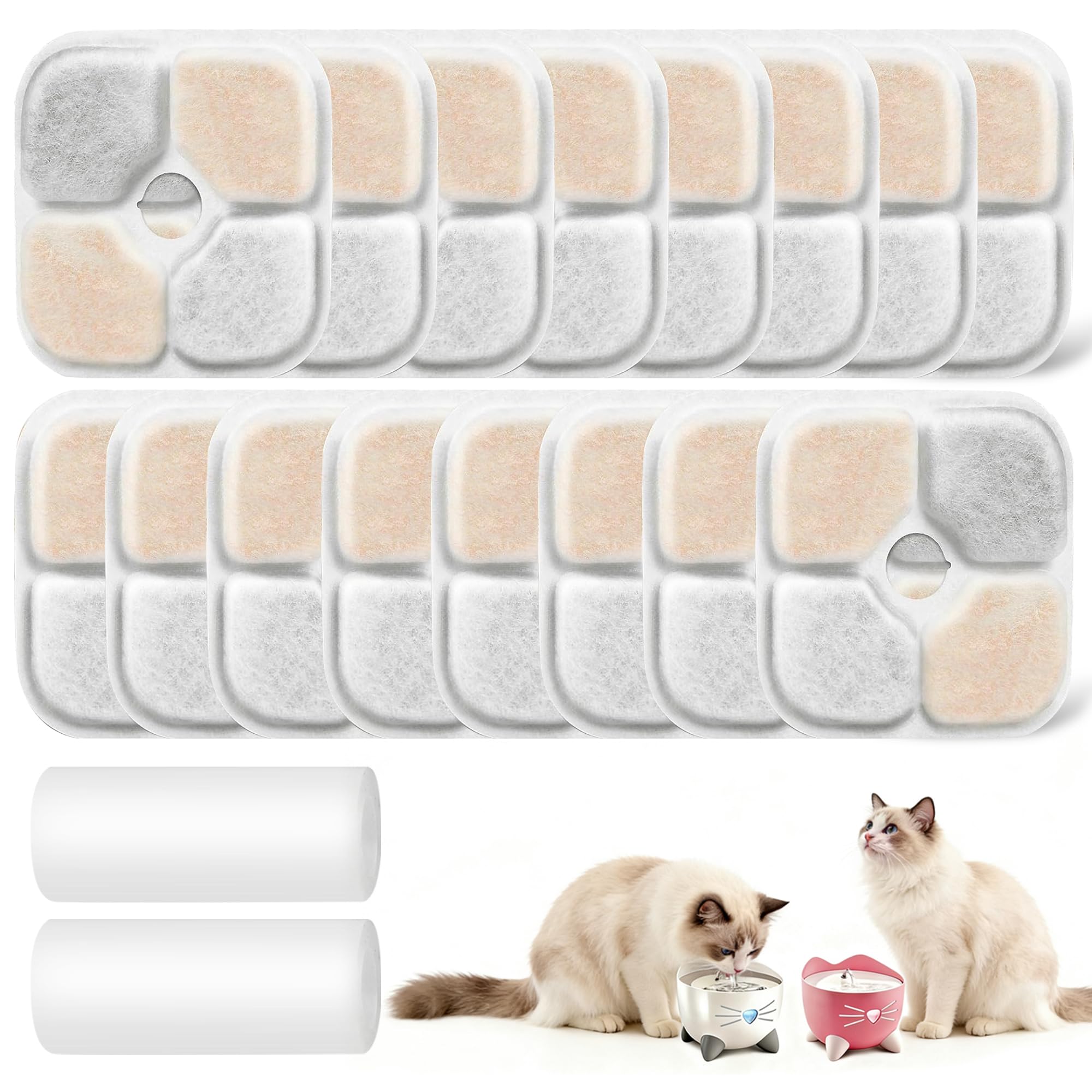 16 filtri fontanella per gatti, filtri fontana gatto per Catit Pixi 2,5 L | Tripla filtrazione con carbone attivo e resina; include 2 tubi per fontana per gatti Catit Pixi 43722 e…