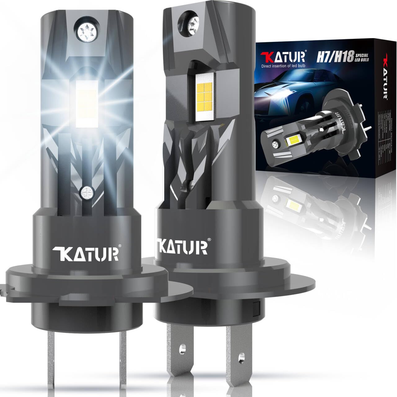 KATUR Lampadine H7 LED, 30000LM 6000K Bianco 100W Plug & Play LED H7 Abbaglianti o Anabbaglianti 1:1 Mini Dimensioni, 2 Lampadine