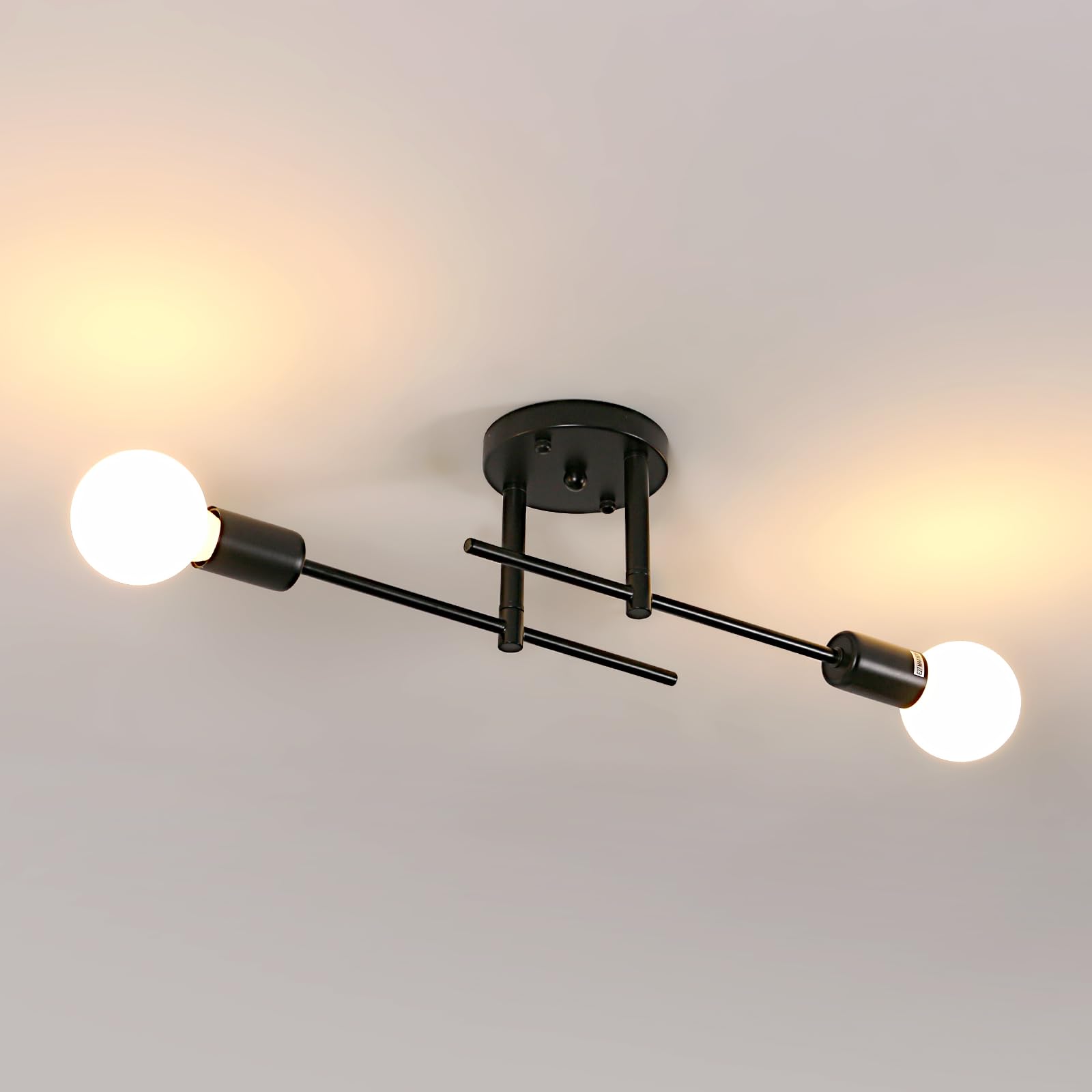 Riserva Plafoniera da Soffitto Vintage E27, 2 Luci Nero | Lampadario Soffitto Industriale Retro per Camera da letto, Corridoio, Cucina, Caffè