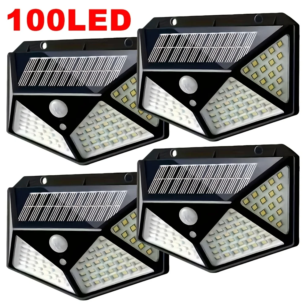 Lampada Solare da Giardino 100 LED con Sensore di Movimento, Impermeabile, per Recinzioni, Cortili, Sentieri e Scale