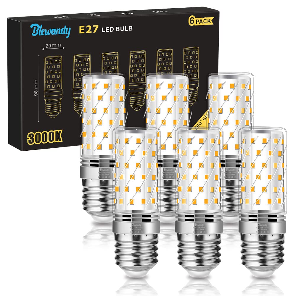 Blewandy 12W Lampadine LED E27, 100W Lampadina a Incandescenza Equivalenti | Luce Bianca Calda 3000K 1200LM, Non Dimmerabile, Nessun Sfarfallio, Edison Lampade Mais E27, 6 Pezzi