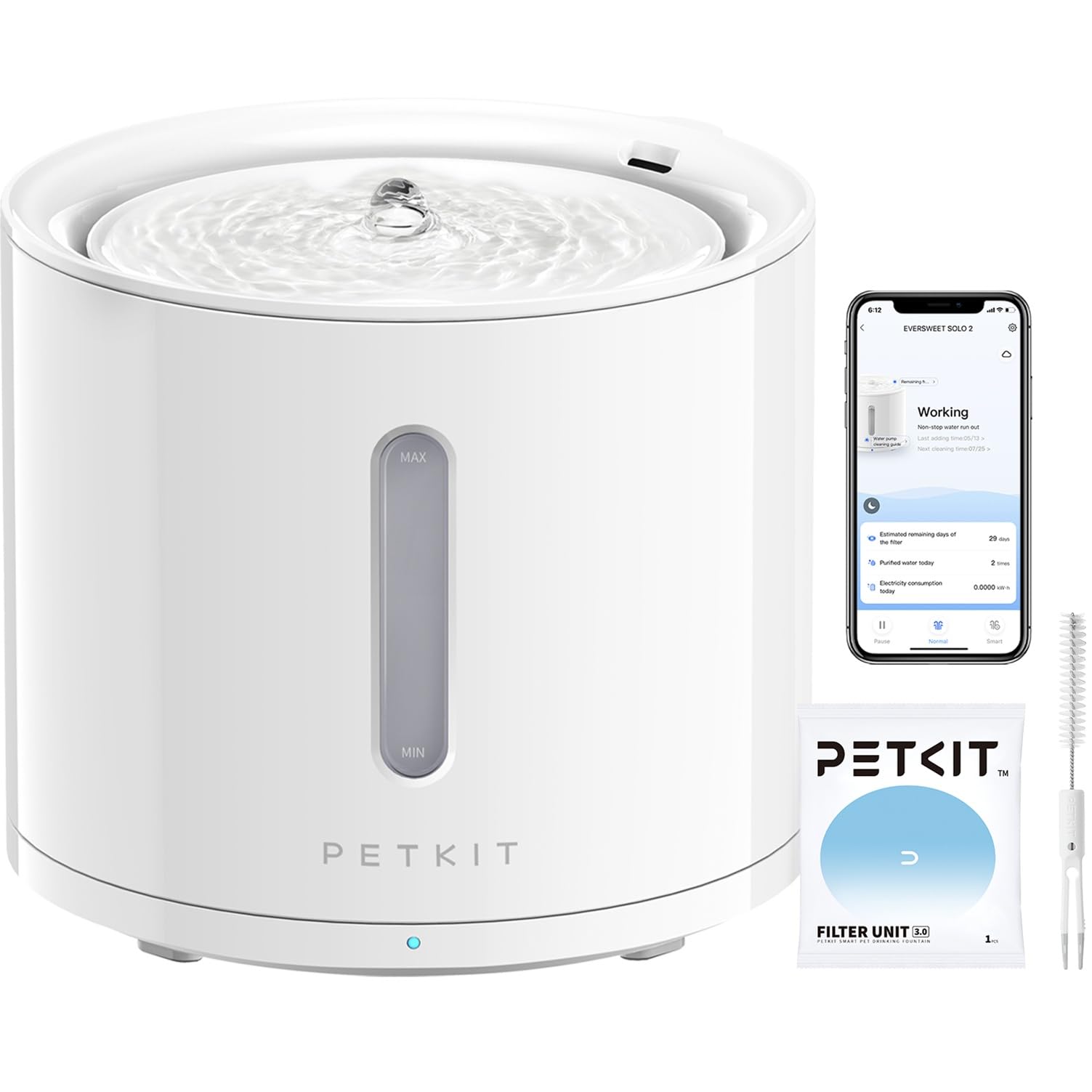 PETKIT EVERSWEET Solo 2 Fontana d'acqua per animali domestici, pompa senza fili, controllo tramite app, ultra silenzioso, modalità Smart/Normal/DND, erogatore d'acqua per cani e g…