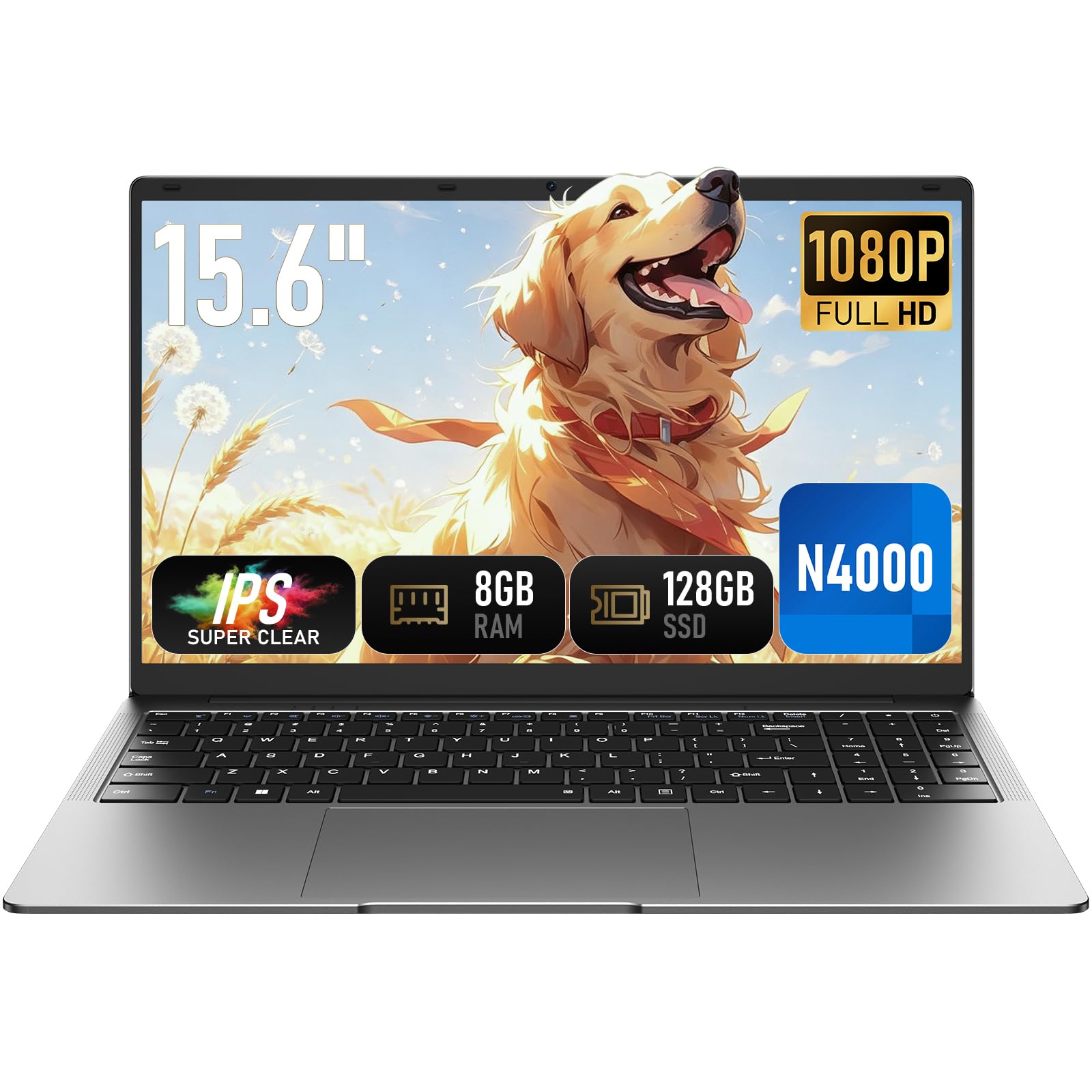 Vowmoon PC Portatile 15,6 Pollici,FHD 1920×1080,Computer Portatile Processore Celeron N4000, Notebook 8GB RAM 128GB SSD, Win 11, Apertura Schermo 180°, WiFi 5, Bluetooth 4.2, Port…