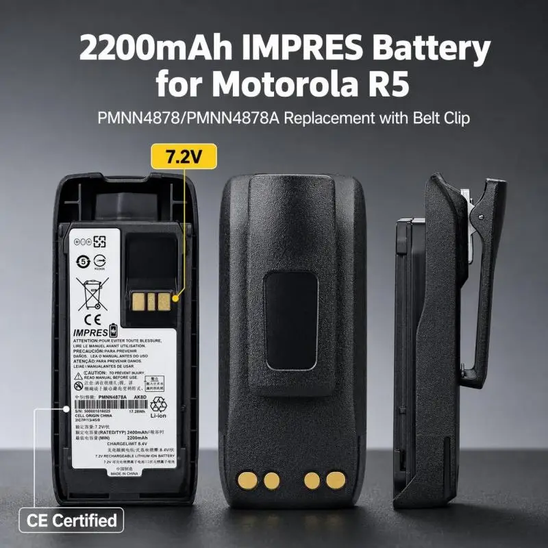 PMNN4878 PMNN4878A Batteria al litio IMPRES 7.2V 2200mAh Batteria di ricambio per radio Motorola R5 dotata di clip da cintura