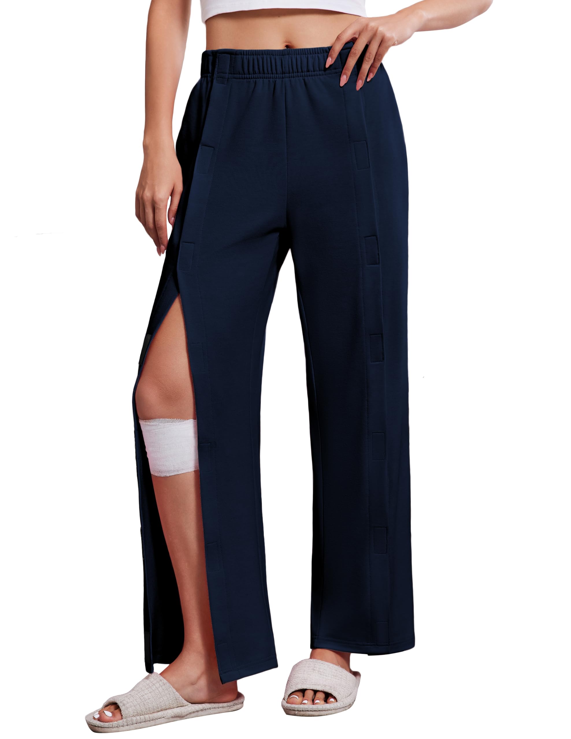 PINSPARK Pantaloni da jogging da donna con chiusura in laterale, con tasche | Pantaloni in cotone traspirante a strappo, dopo interventi chirurgici, sport, fitness, con elastico i…