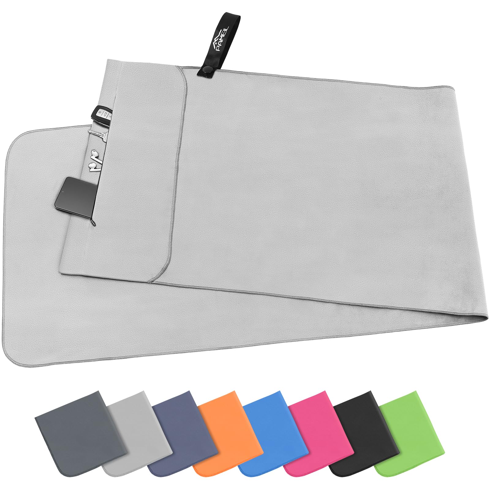 Pameil Asciugamano Palestra | 120x50cm Asciugamano Microfibra Con Tasca Con Cerniera | Asciugatura Rapida, Leggero, Assorbente Asciugamani Mare Microfibra e Asciugamani Palestra F…
