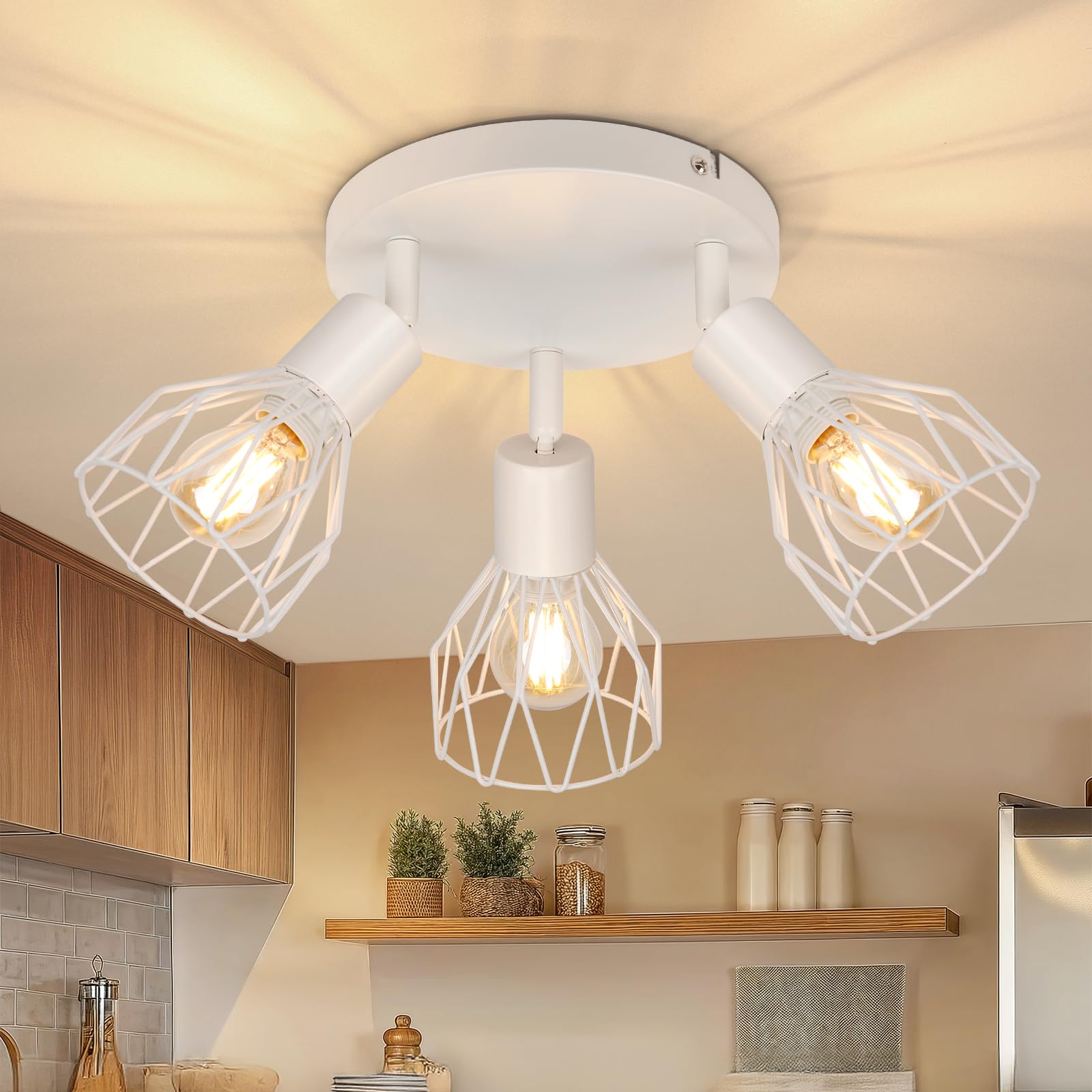 TaFiCo Faretto da Soffitto LED 3 Luci E14 Rotonda, Bianco | Lampada da Soffitto Soggiorno, Plafoniera LED Faretto Cucina Moderno Orientabile Camera da Letto, Senza Lampadina