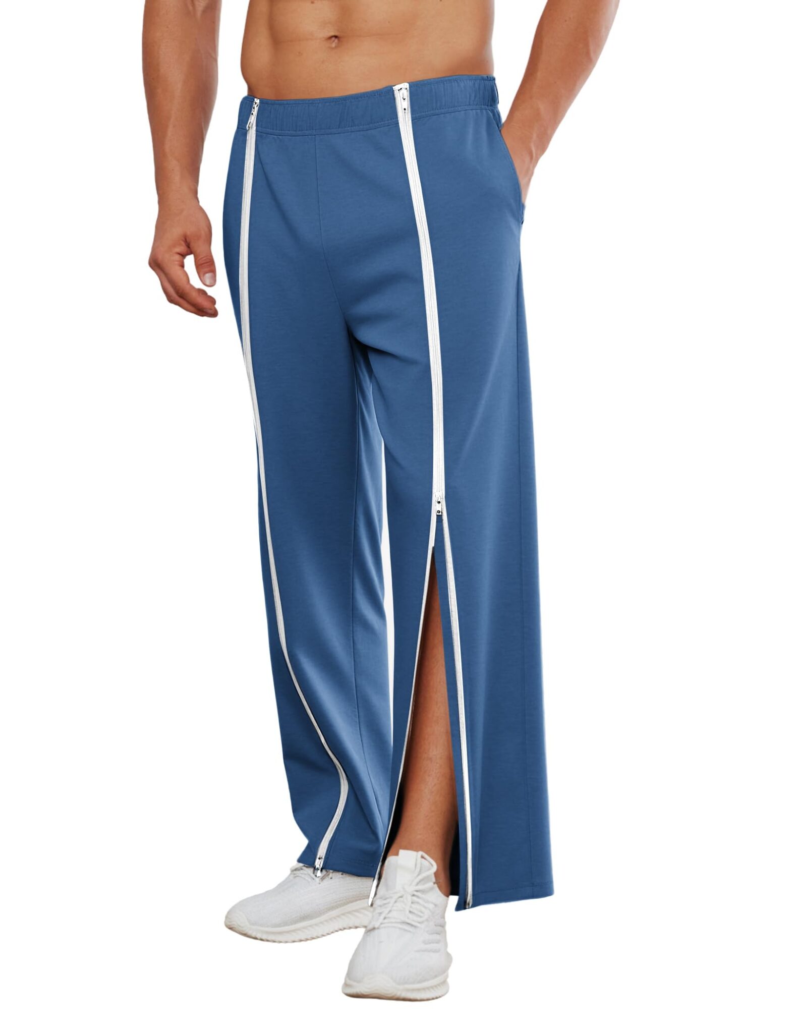 PINSPARK Pants da Recupero Pantaloni Sportivi Lunghi da Uomo con Cerniera Completa Pantaloni in Cotone strappabili Allenamento Larghi con Apertura Laterale e Tasche