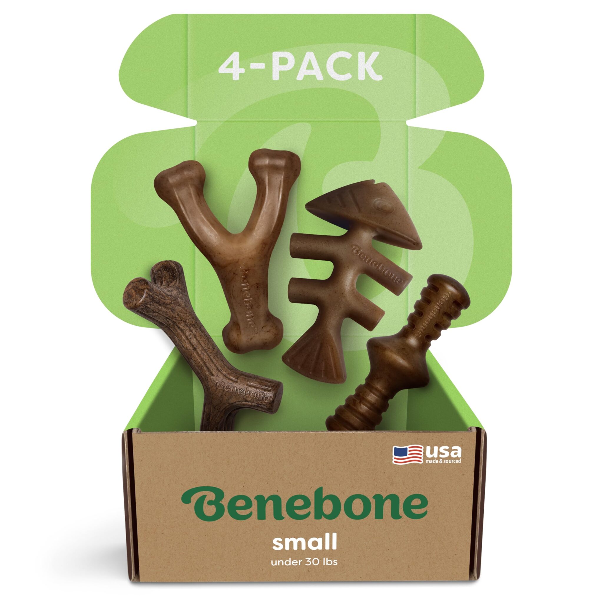 Benebone Confezione da 4 Giochi per Cani, S, per Masticatori Forti <30 lb | Durevole, Multipack, Super Masticatore, Made in USA, Ossa per cani, Di lunga durata, Ogni taglia, Li oc…