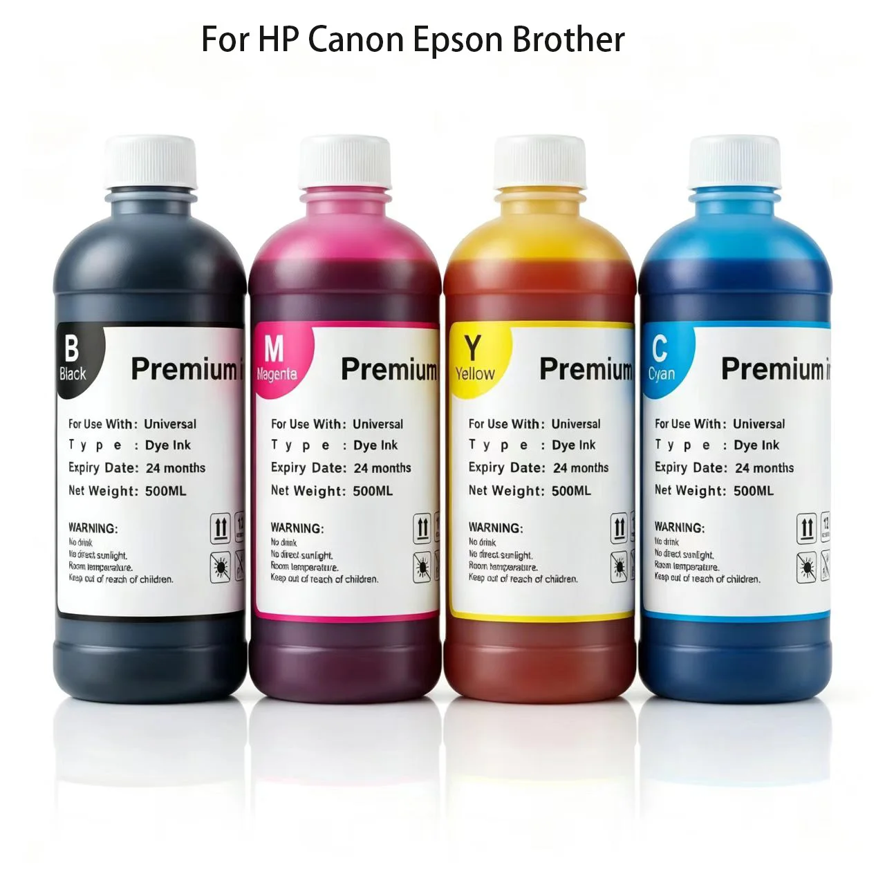Inchiostro universale premium a base di colorante da 500 ml, grande capacità, adatto per stampanti a getto d'inchiostro Epson, Canon, HP, Brother, Lexmark, Samsung, Dell