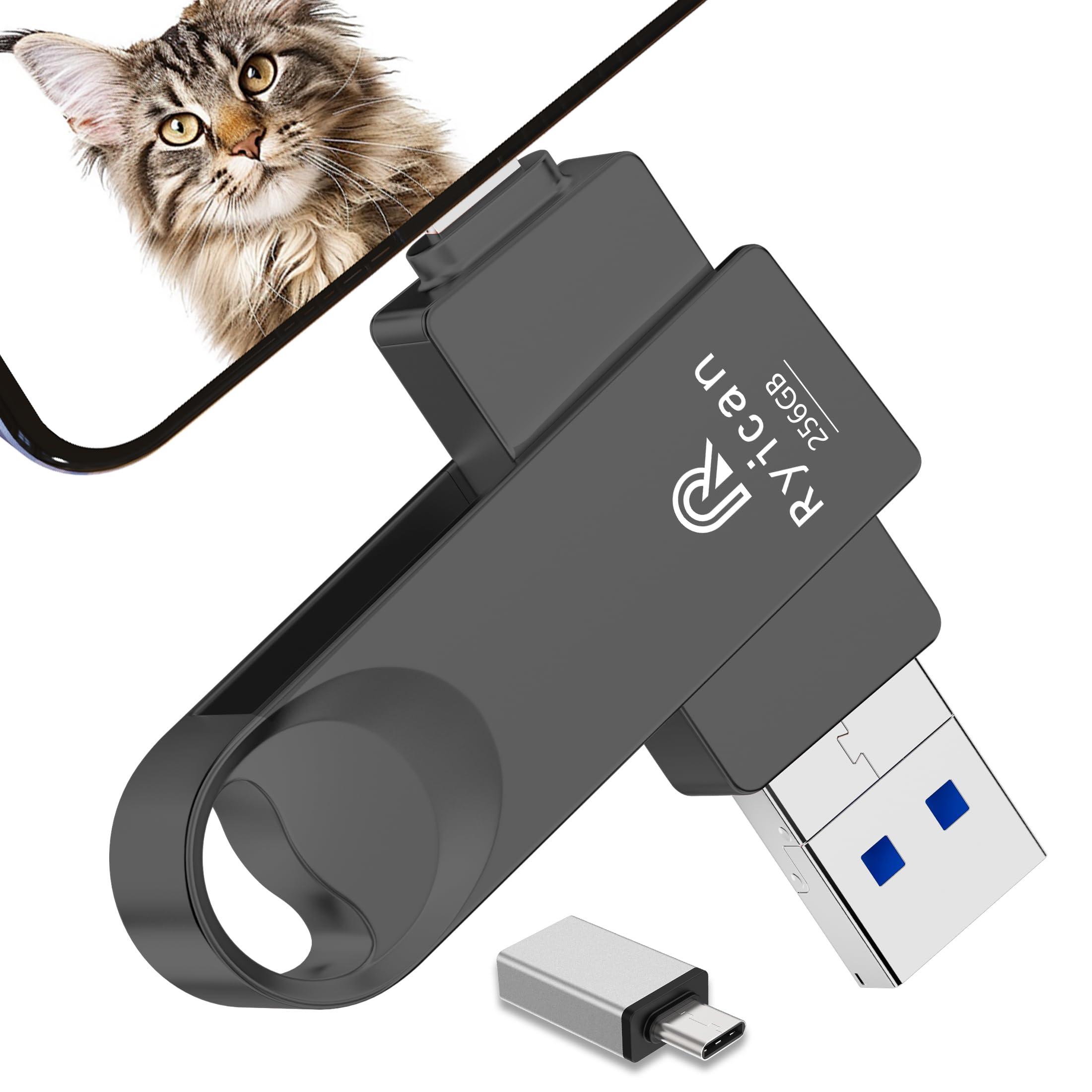 [Senza APP] Chiavetta USB per lPhone,Ryican 256GB Memoria Esterna Pendrive USB C 3.0 Chiavetta per lPhone per scaricare foto 4 in 1 Photostick per iOS/Smartphone/Pad/Android/PC/Ta…