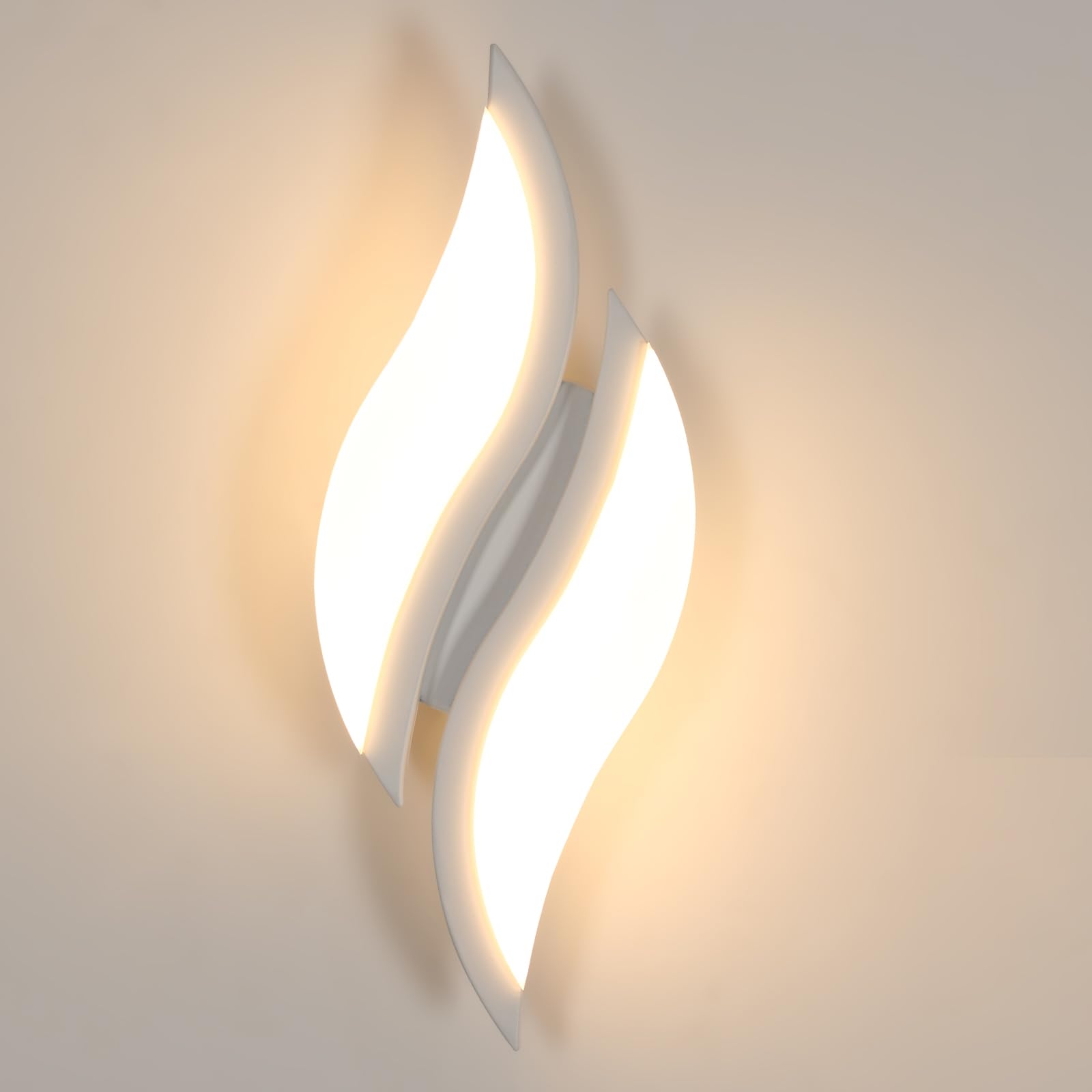 Goeco Applique LED da Parete Interno 12W 1350LM 3000K 30CM, Bianco | Lampada a Muro Design a Foglia in Acrilico Moderno Luce Calda, Applique per Camera da Letto Soggiorno Corridoi…