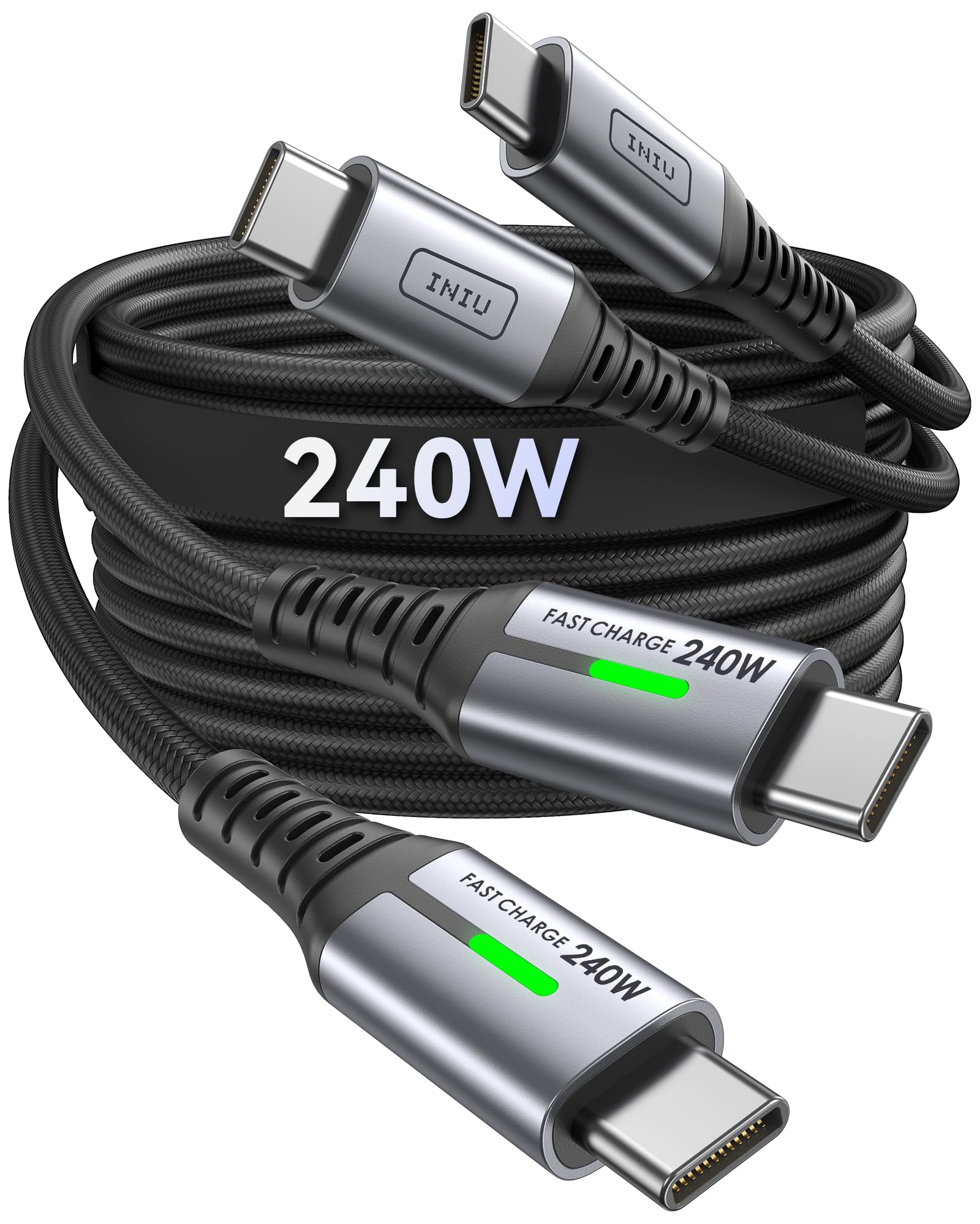 INIU Cavo USB C a C, 240 W, confezione da 2, cavo di ricarica ad alta velocità tipo C, cavo USB C intrecciato per ricarica rapida per Phone 16 Pro Max 15 Plus Samsung Galaxy S24 U…