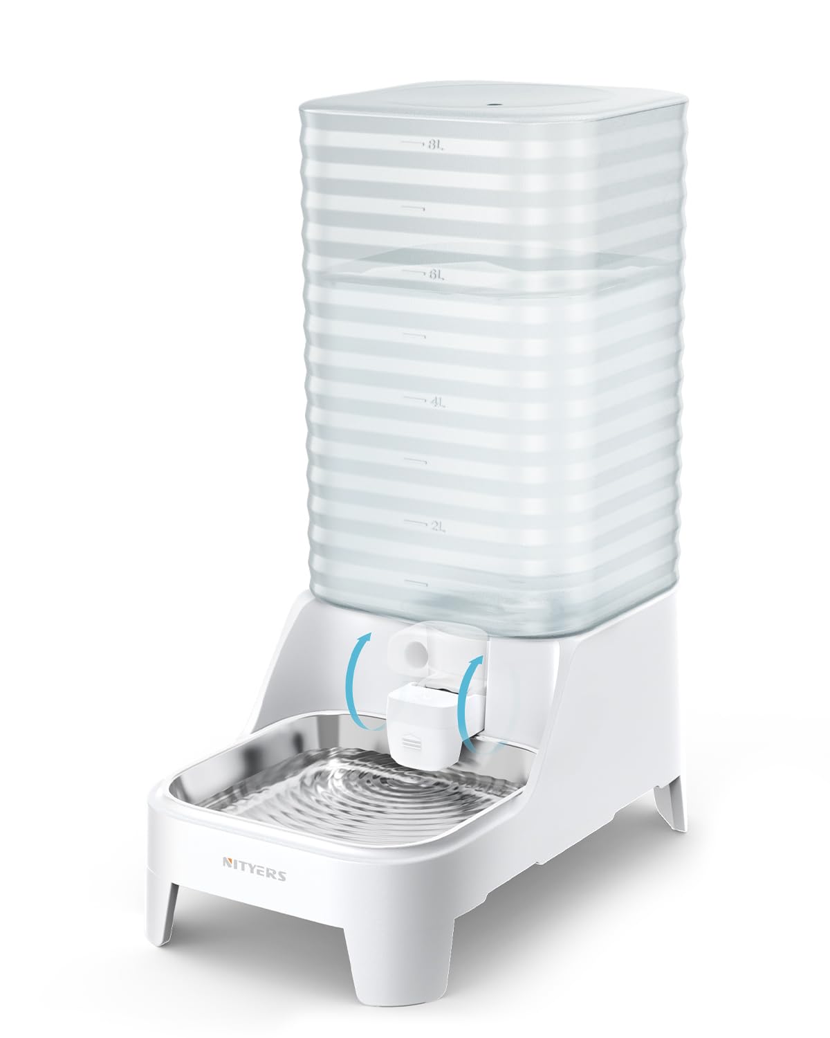 Automatico a Gravità Distributore di Acqua per Gatti e Cani, Capacità 8L | Senza elettricità, Con Filtro, Ciotola in Acciaio Inox 304 e Rubinetto Antigoccia Brevettato, Per Famigl…