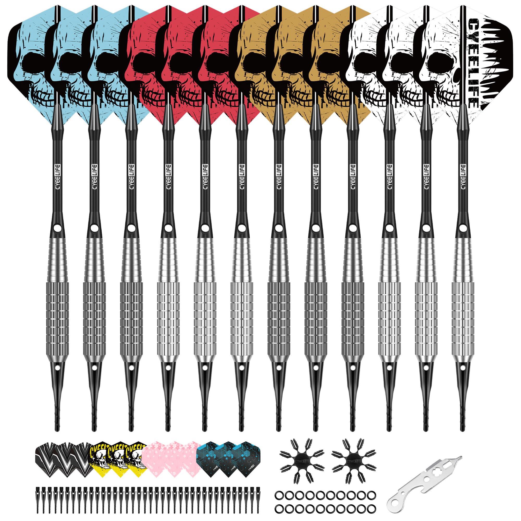 CyeeLife Freccette per freccetta con Punta in plastica, Set di 12 Freccette Soft Darts per Bersaglio Elettronico, Freccette Soft Darts Professionali da 15/17 Grammi