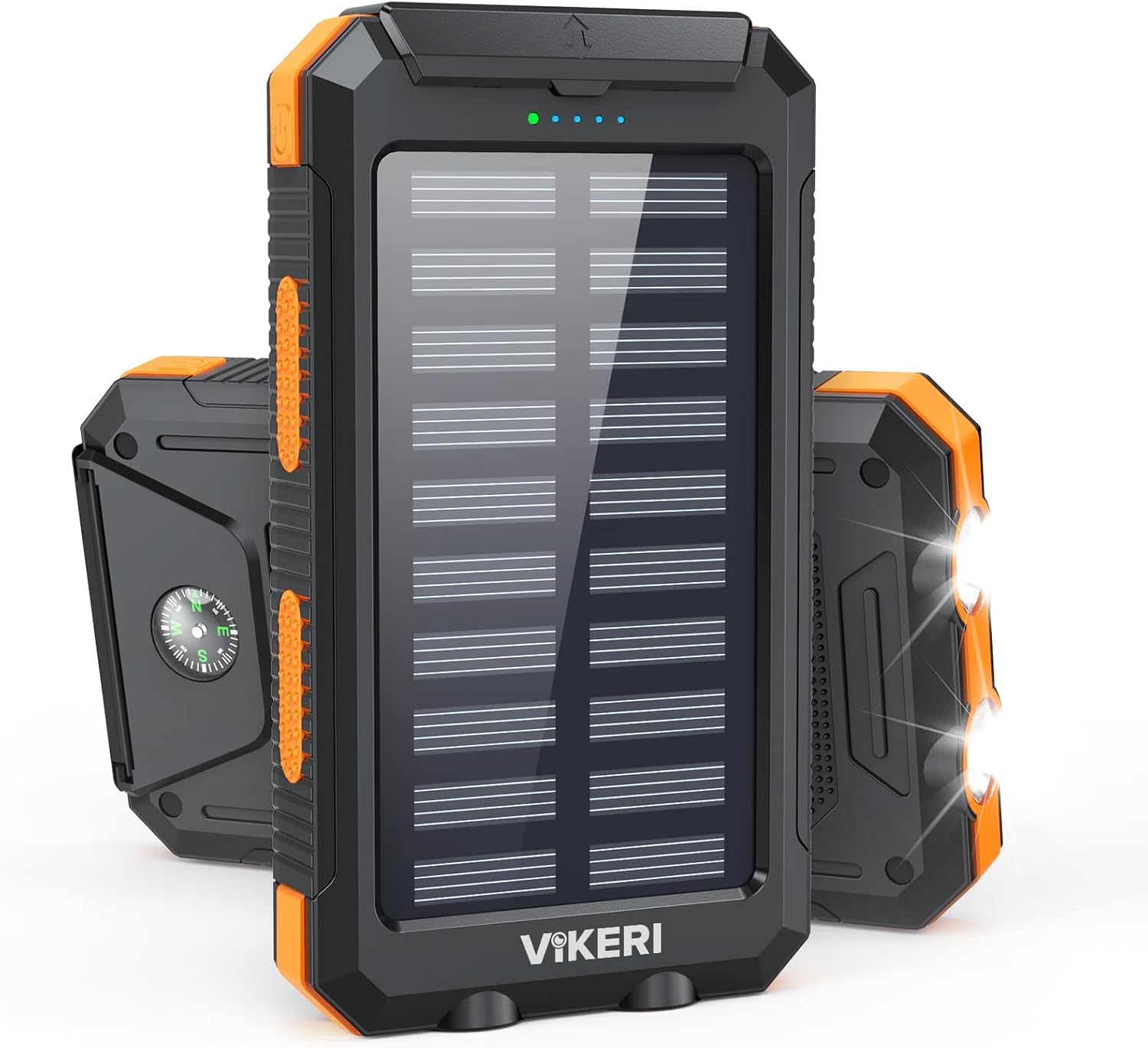 Vikeri Powerbank Solare 26800mAh, Portatile Ricarica Rapida | 4 uscite, impermeabile IP67, batteria esterna, compatibile smartphone & tablet, campeggio & outdoor, Arancione