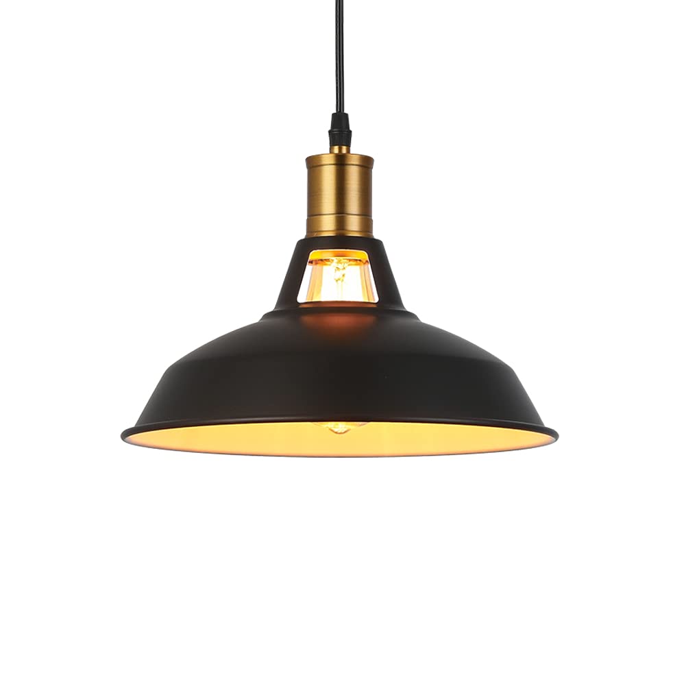 MAXDUYU Lampada a Sospensione,Lampada da soffitto Lampada vintage Illuminazione da soffitto Paralume in metallo per ristorante Soggiorno Camera da letto Cucina Bar Corrido (Nero)
