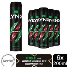 Lynx XL Africa Spray Corpo 48H Deodorante Profumo Mandarino e Sandalo Fresco, 6x200ml