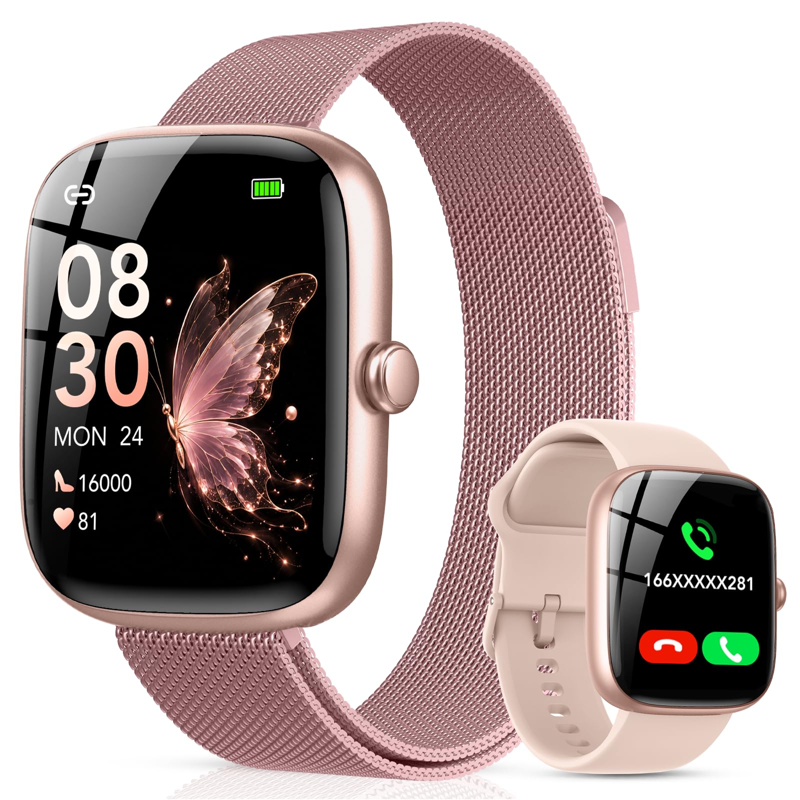 CASCHO Smartwatch Donna, 1.83'' Orologio Smartwatch con Effettua/Risposta Chiamate, 120+ Sportive Smart Watch con Contapassi/Sonno, Fitness Tracker per iOS Android - Oro rosa