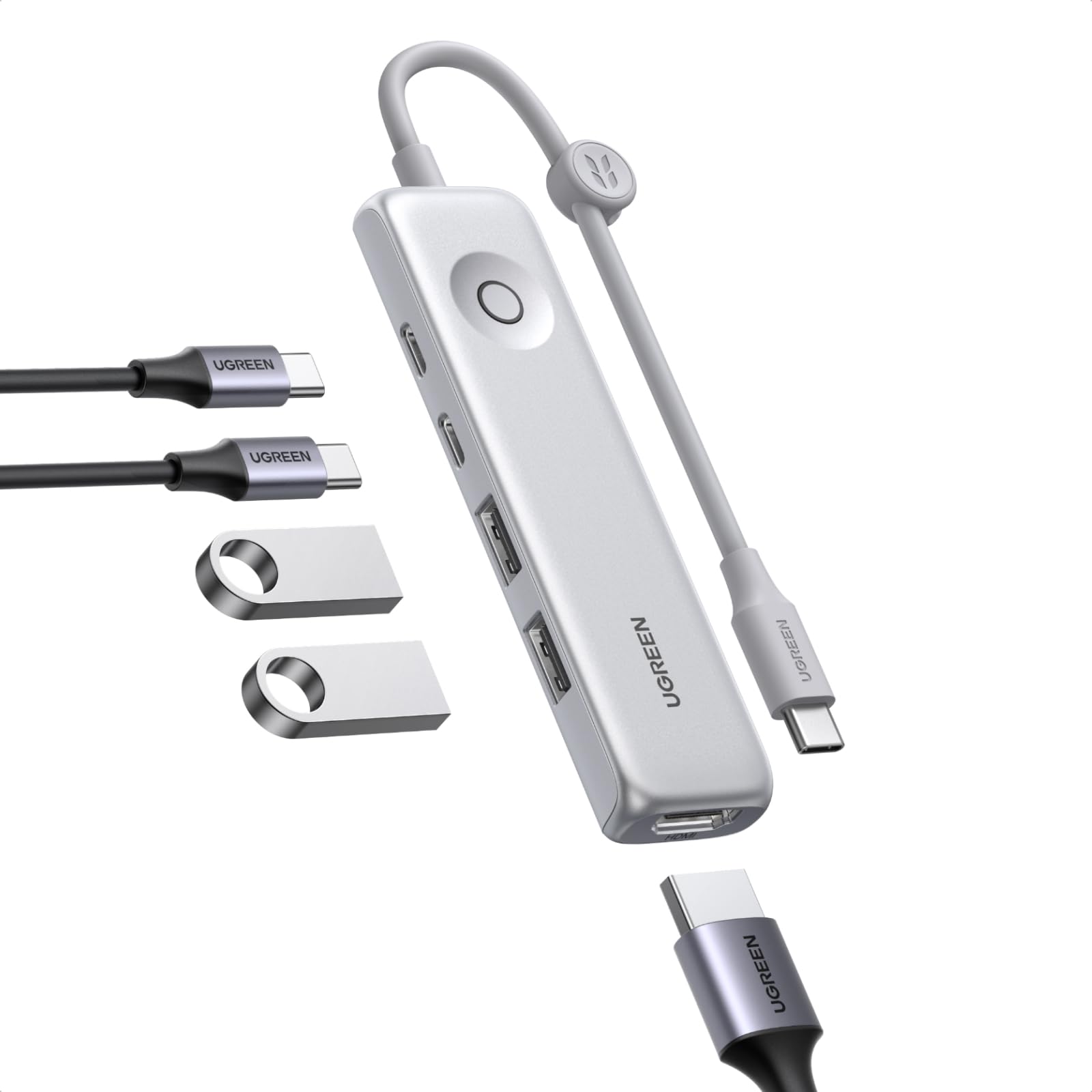 UGREEN Revodok Hub USB C 5 in 1 Adattatore USB C Sottile e Leggero | HDMI 4K 60Hz, 10Gbps, PD 100W Ricarica Rapida, Bottone di Comando, Compatibile con MacBook Pro Air iPad iPhone