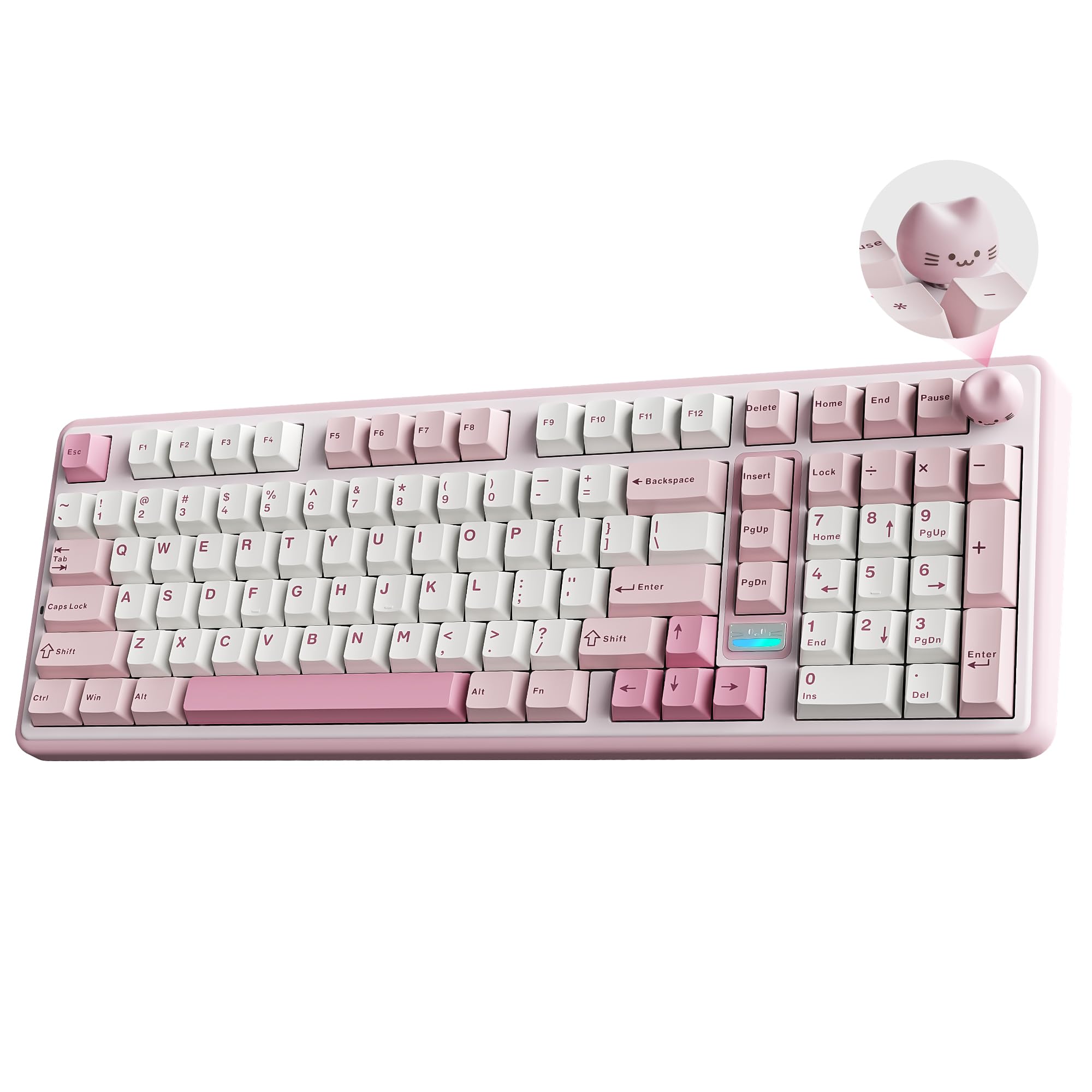 YUNZII B98 PRO Tastiera Meccanica Gaming Senza Fili (Rosa, Candy) | QMK/VIA, Layout 96% con Tastierino e Manopola Gatto, BT5.0/2.4G/USB-C, Montaggio Gasket, Hot-Swap, RGB per Win/…