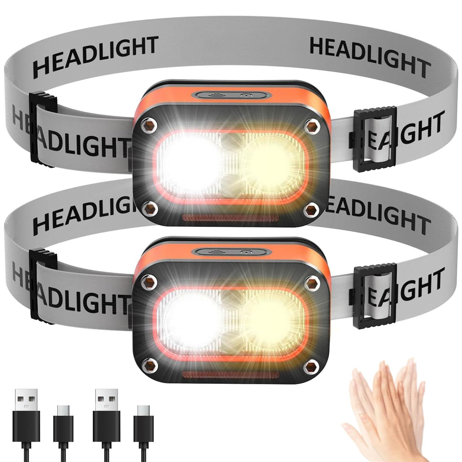 Chasinglee 3000 lumen, super luminosi, ricaricabili tramite USB, lampada frontale a LED,regolabile, impermeabile, con sensore di gesto, adatta per campeggio, ciclismo, pesca duran…