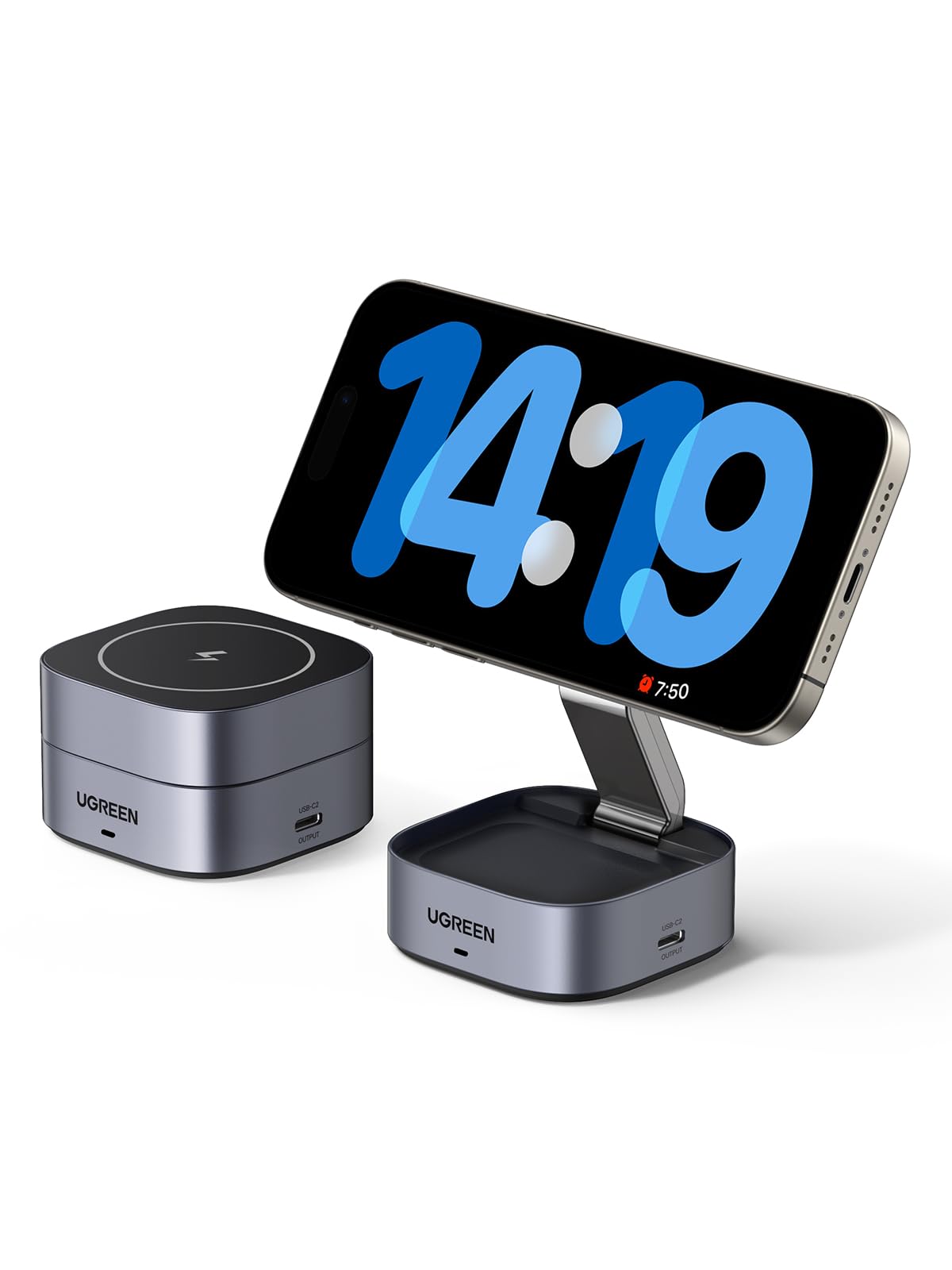UGREEN MagFlow 2 in 1 MagSafe Caricatore Wireless Magnetico | Compatibile con iPhone 17/16/15/14/13/12 Air Plus Pro Max, AirPods 4/3/Pro/2/1 Stazione di Ricarica Rapida