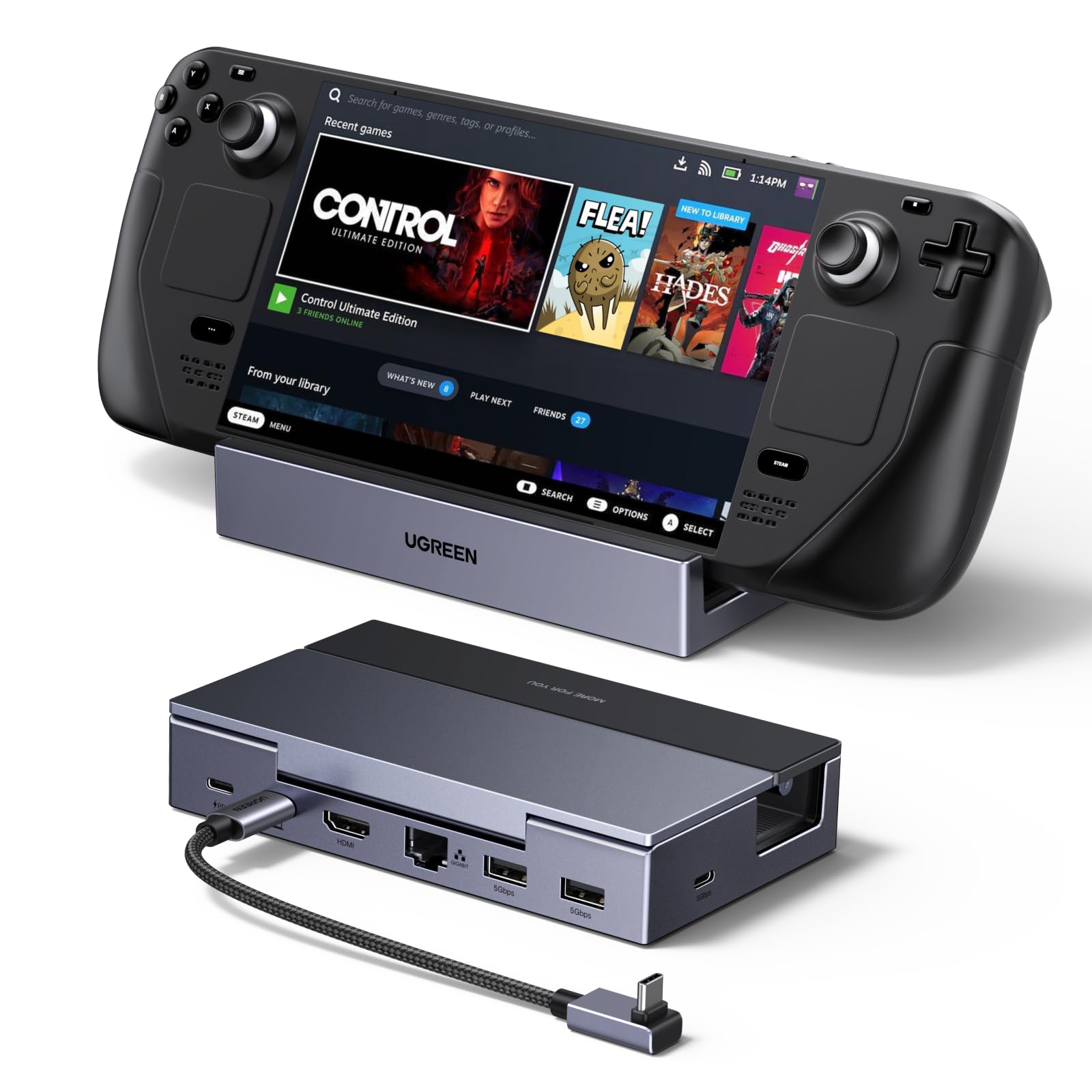 UGREEN 6 in 1 Docking Station USB C e Supporto per Console Portatile | HDMI 4K 120Hz, Ethernet Gigabit, 5Gbps, PD Ricarica, Compatible con Steam Deck, ROG Xbox Ally X, Legion Go,…