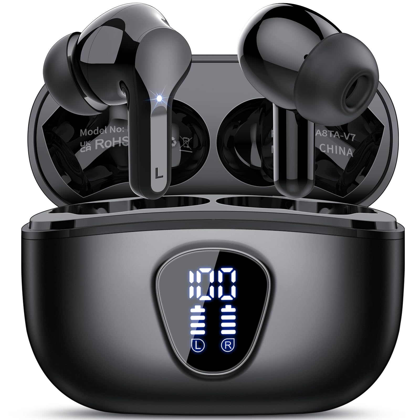 Cuffie Bluetooth, Auricolari Bluetooth 5.4 con Stereo HiFi, Cuffie Wireless in Ear 4 Mic ENC Cancellazione Rumore, 40 Ore, LED Display, USB-C, IP7 Impermeabili Cuffiette Sport per…