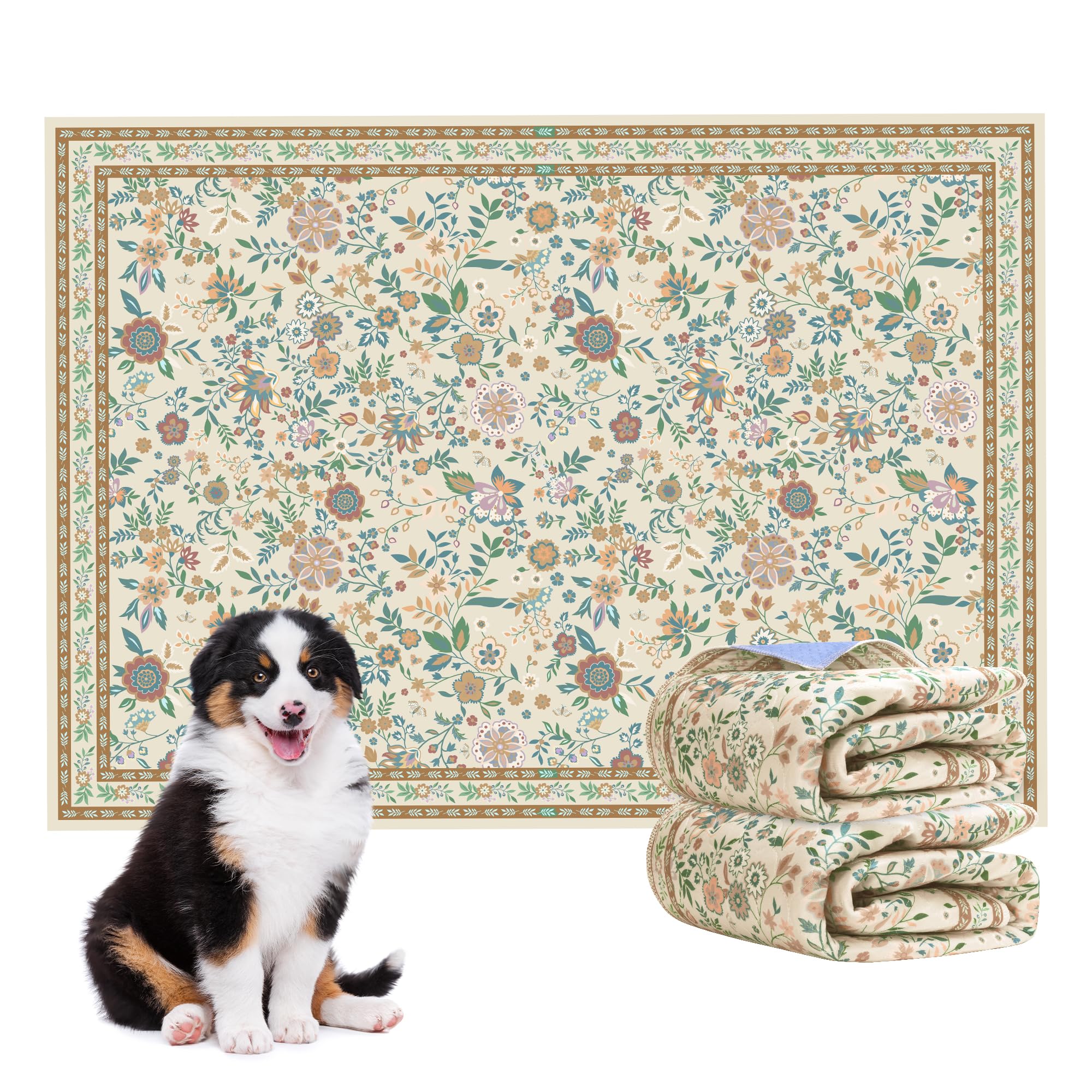 BaoDan Traversine Lavabili per Cani, Traverse Cani 90x120cm 2pc Assorbenti | Marrone con Stampa Floreale, Tappetini Igienici per Cane Riutilizzabili con Fondo Antiscivolo, Facili…