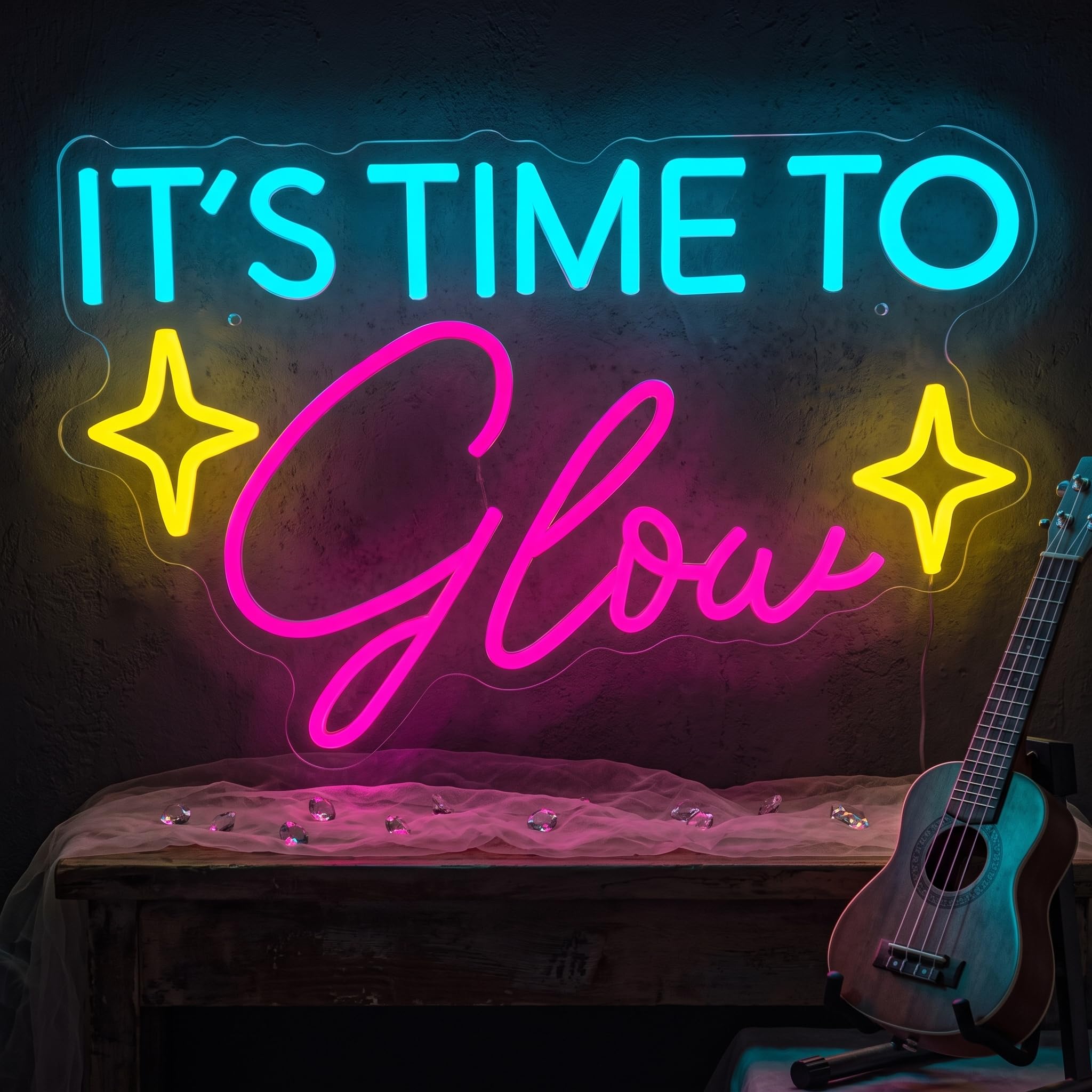 It's Time To Glow - Targa al neon a LED, per parete, per lettera, caffè, matrimonio, compleanno, camera da letto, giorno del Ringraziamento, Natale, Capodanno, bar, feste, decoraz…
