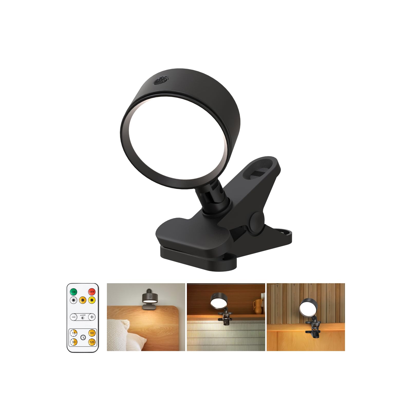 GOVSSING Lampada con Pinza Ricaricabile 5000mAh, Lampada da Lettura | Dimmerabile & 3 Temperature Colore, USB Tocco & Telecomando, LED Luce da Lettura per Libro Senza Fili per Let…
