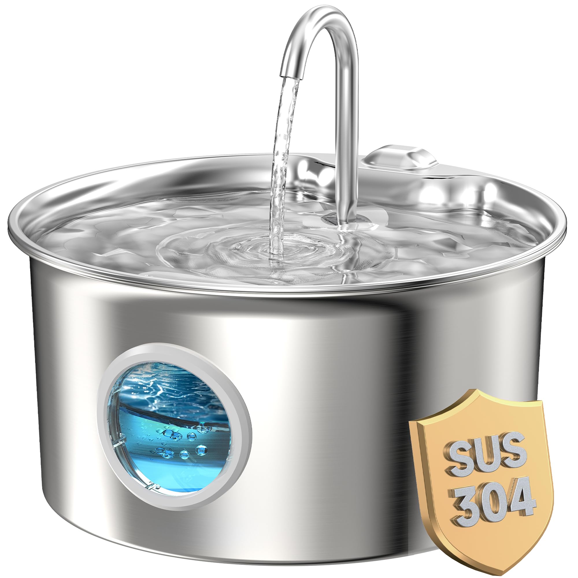 Fontanella per Gatti Acciaio Inox: Fontana per Gatti Inossidabile - 2.6L Automatico Fontanelle Gatto Silenziosa - Dispenser Acqua Gatto con Finestra Livello Acqua - Distributore A…