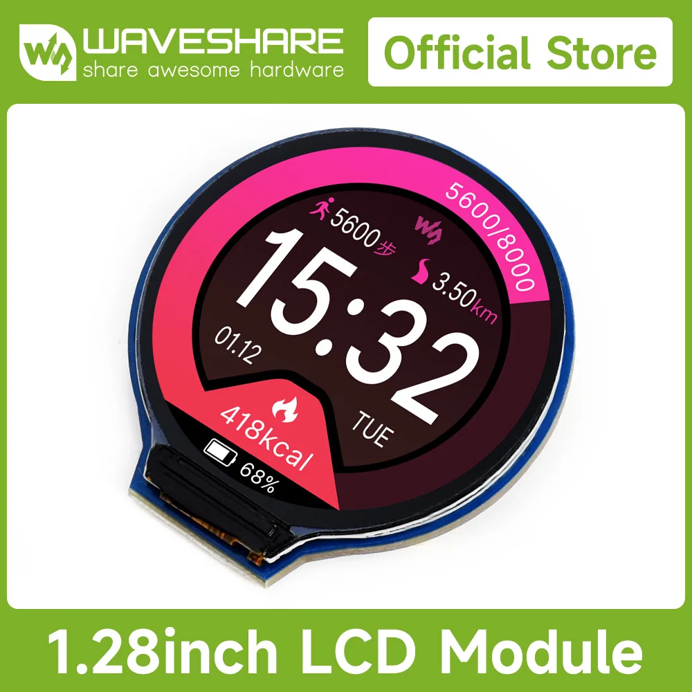 Modulo display LCD rotondo Waveshare da 1,28 pollici, colori RGB 65K, 240x240, interfaccia SPI, supporto Raspberry Pi/Jetson Nano/Arduino