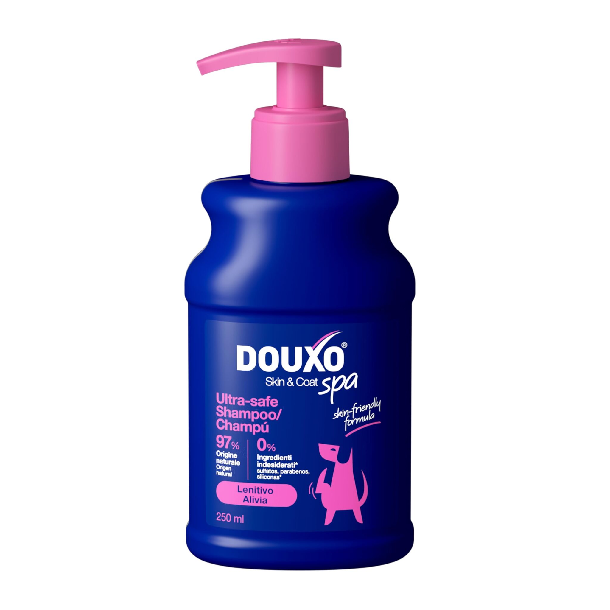 DOUXO® Skin & Coat SPA - Shampoo Antiprurito per Cani, Ultra-Sicuro, 250 ml. Deterge e lenisce la pelle, rinforza il manto, lascia il pelo morbido e lucente. Formula delicata sull…