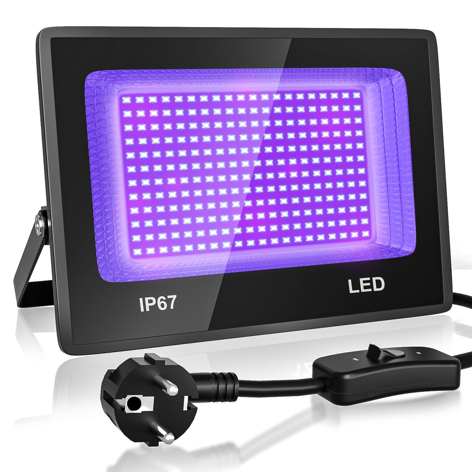 CREATESTAR 100W Faretto UV LED,IP67 Impermeabile Luce Nera UV,385-400nm LED Luce Nera, Lampada uv Con Interruttore per Halloween, Pittura Del Corpo, Poster Fluorescente, Bar, Acqu…