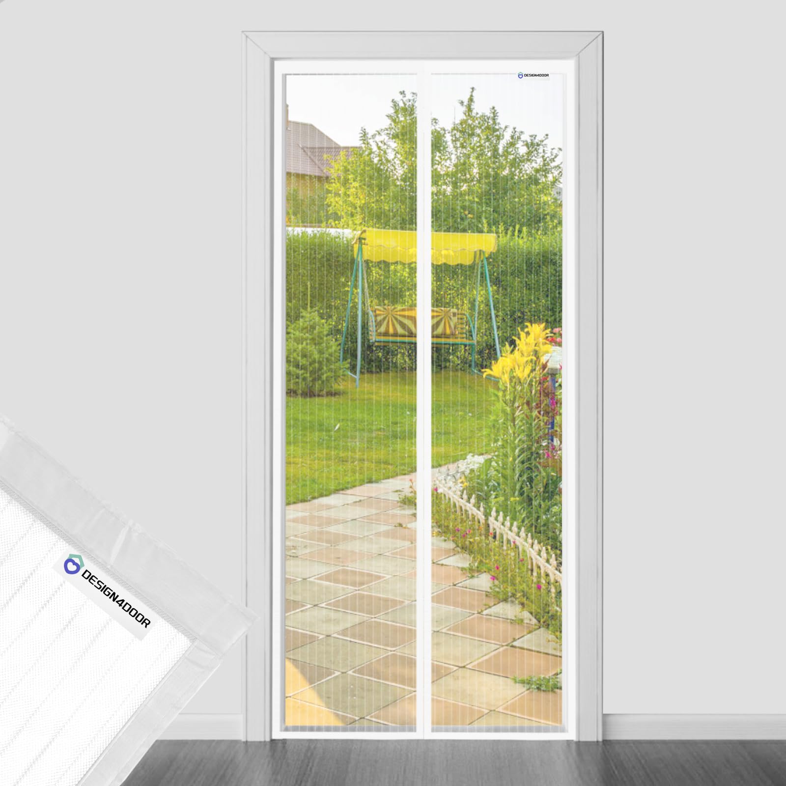 DESIGN4DOOR Zanzariera Magnetica 100 x 250 cm per Porta Finestra, Ultima Versione di Tenda Zanzariera con Magneti, Proteggete la Vostra Famiglia Dalle Zanzare, Bianco