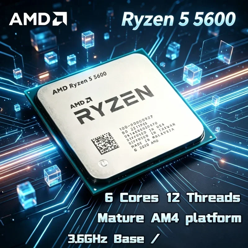 AMD Ryzen 5 5600 R5 5600 Versione Tray, 6 Core 12 Thread, 3.5GHz, Socket AM4, 65W, CPU Desktop per Gaming Senza Confezione