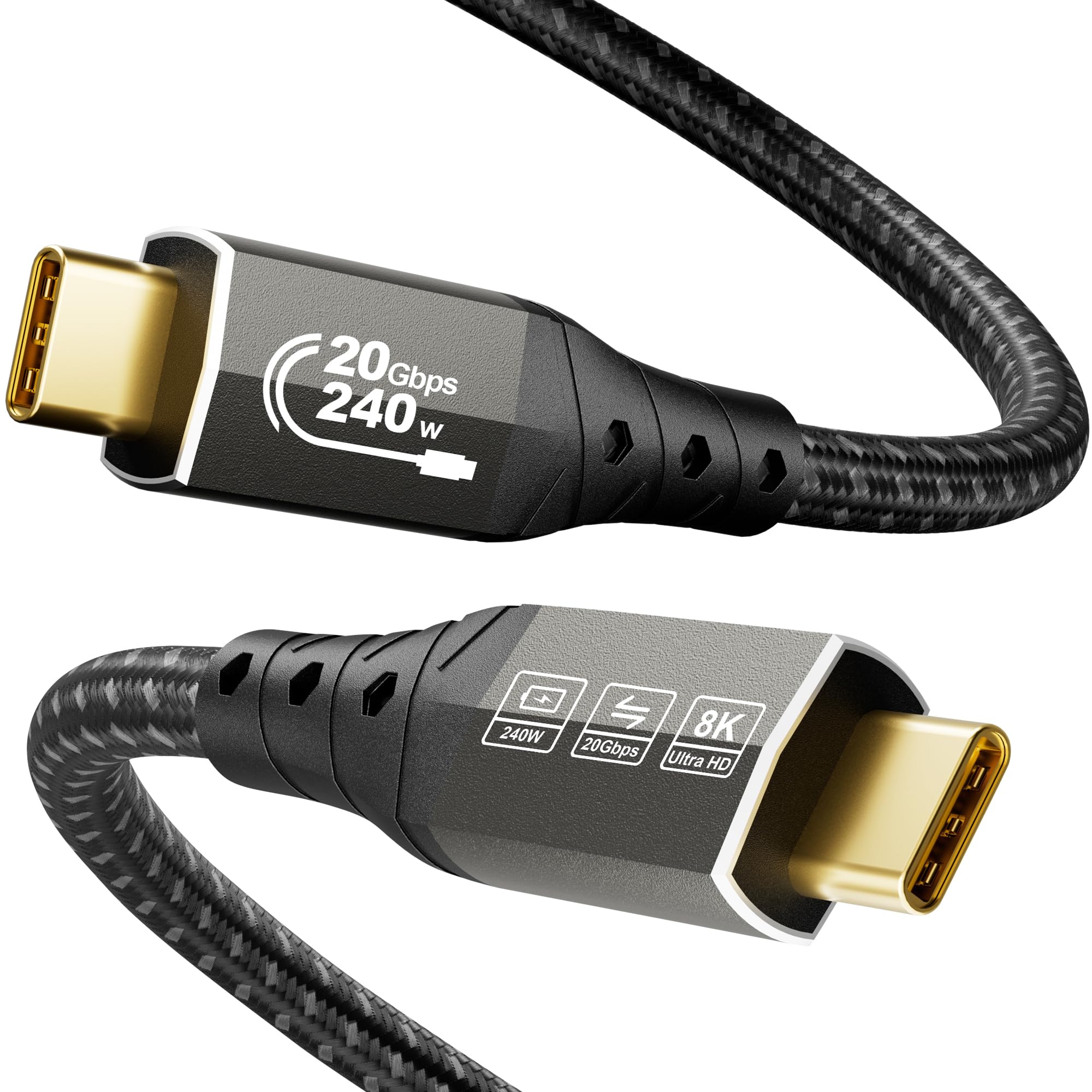 ZIKNYDO Cavo USB Type C 2 metri, trasferimento dati USBC 3.2 20Gbps, supporta video 8K@30Hz, 4K@144Hz/ 60Hz tipo C, ricarica 240W, Cavo USB C USB C per Thunderbolt 4, MacBook Pro,…