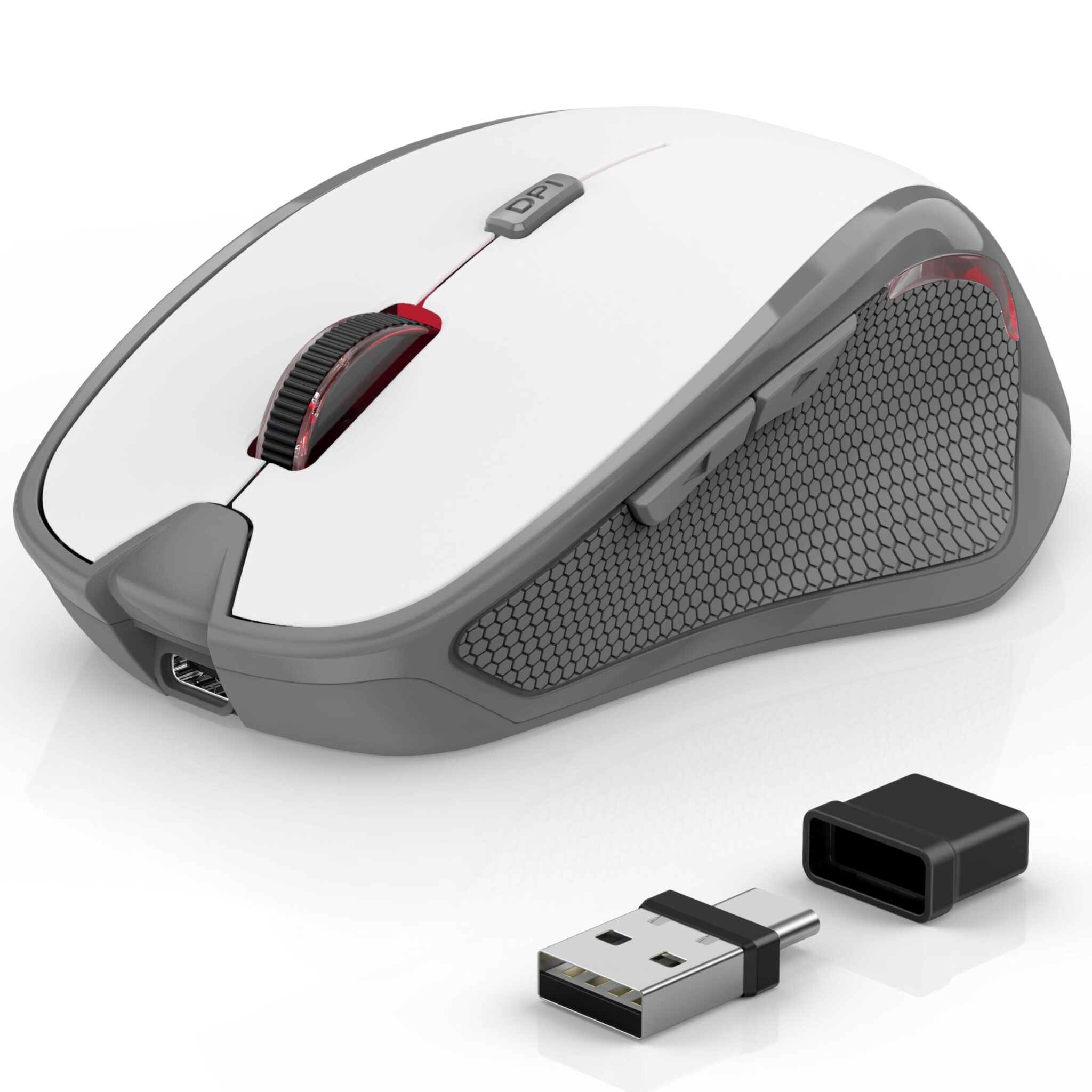 Azmall Mouse ergonomico senza fili per computer portatile/PC/MacBook/iPad, 2,4 GHz e Bluetooth Ufficio Muto mouse wireless 1600 DPI (Mouse wireless silenzioso, Bianco)