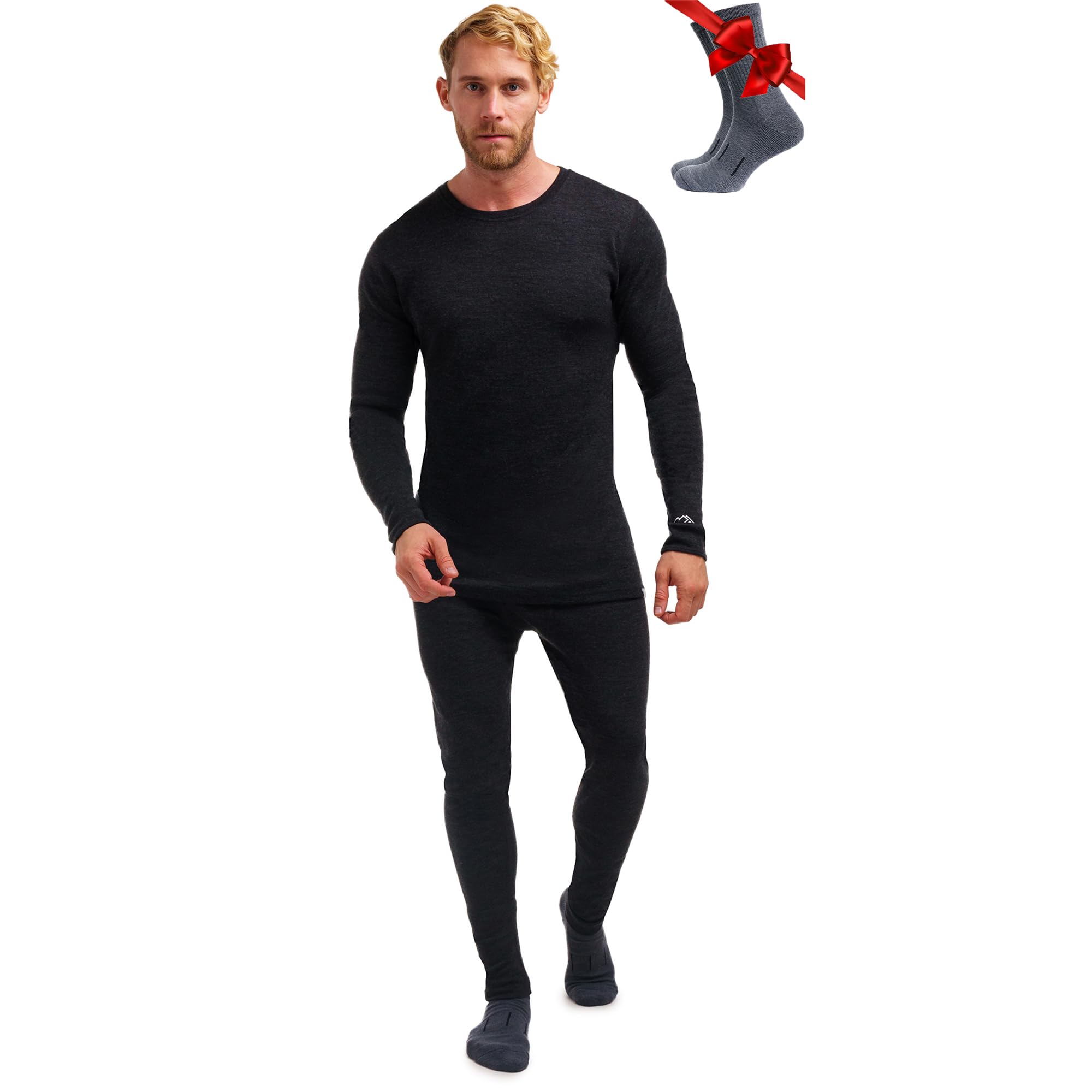 Merino.tech Intimo Termico Uomo Lana Merinos - Completo Termico + Calzini | Maglia e Pantaloni Leggero, Medio, Pesante, Traspirante, Drenante, Anti-Odore, Non Pizzica per Trekking…