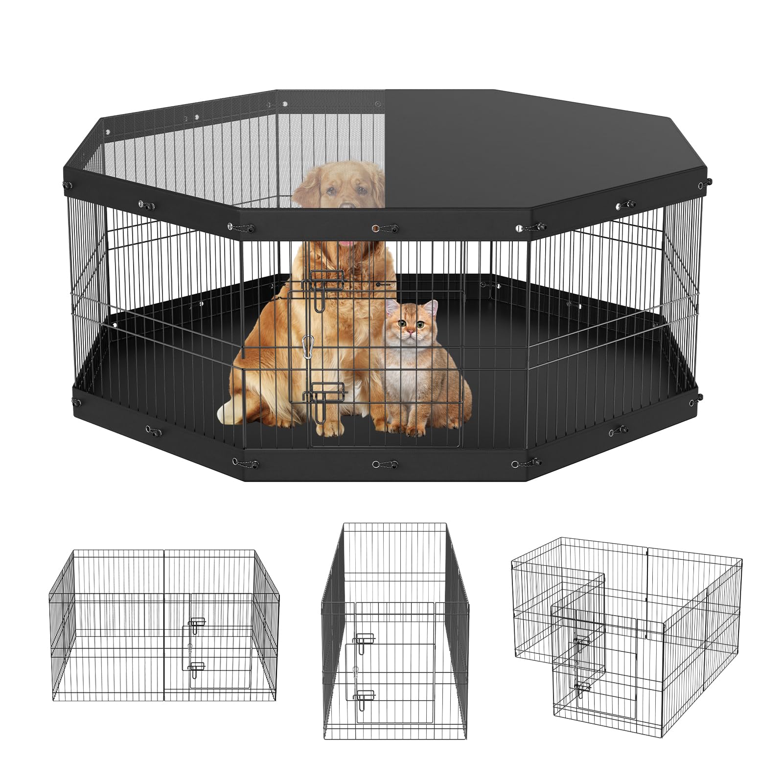 VEVOR Box per Cani Recinto per Cuccioli Gatti Taglia Piccola e Media 8 Pannelli Pieghevoli Metallici 609,6x609,6 mm Uso Esterno Interno, Recinto di Gioco per Animali Domestici con…