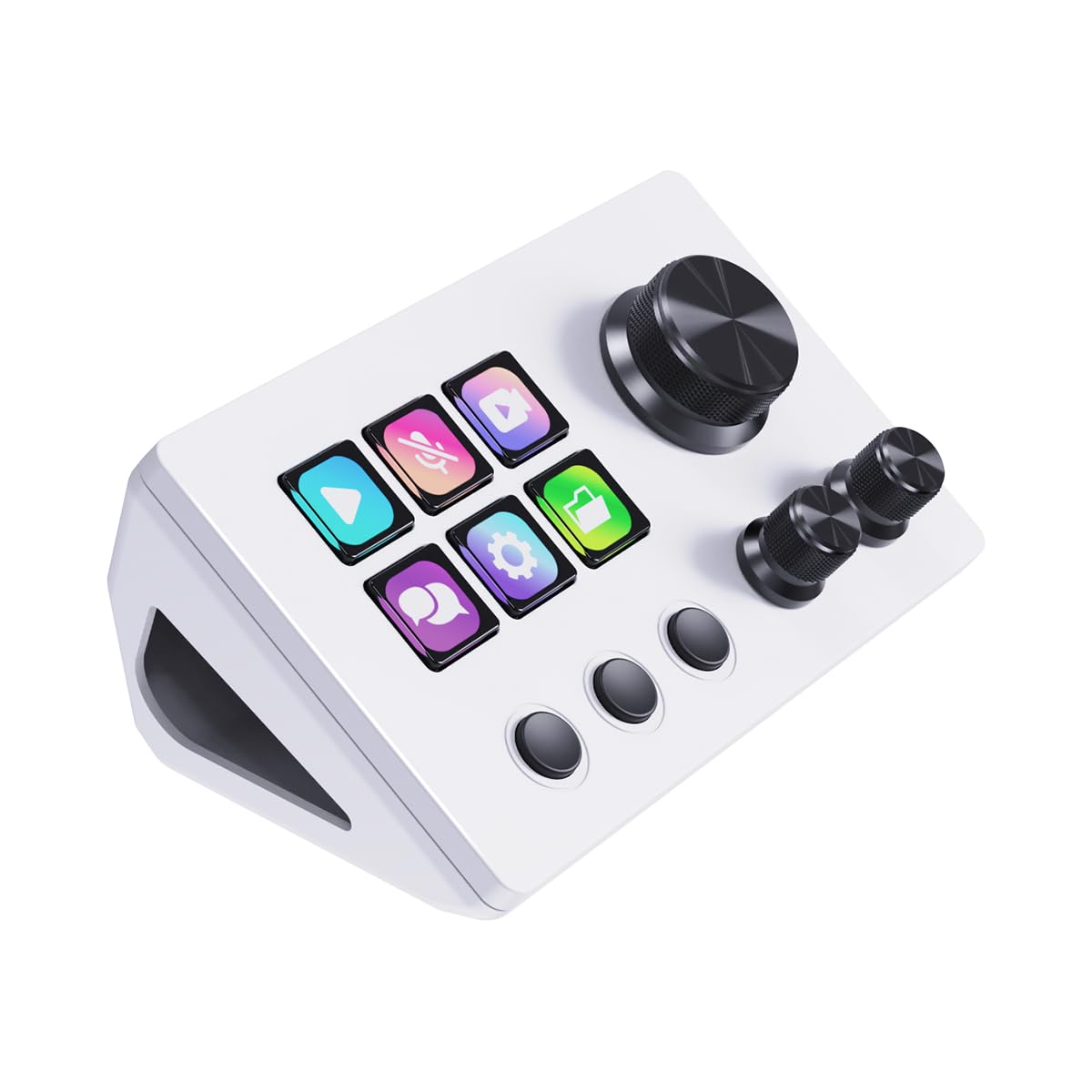 Basicolor N3 Tastiera Macro: 6 Tasti LCD Shortcut, 3 Pulsanti & 3 Manopole – Controller Streaming Programmabile per Streaming (YouTube, OBS, Twitch), Produttività (Office) & Gamin…