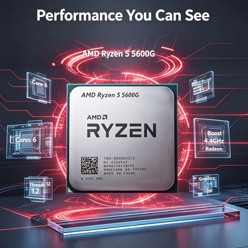 CPU Desktop Ryzen 5 5600G Senza Scheda Grafica Dedicata, 3.9GHz, 16MB di Cache, per Uso Quotidiano